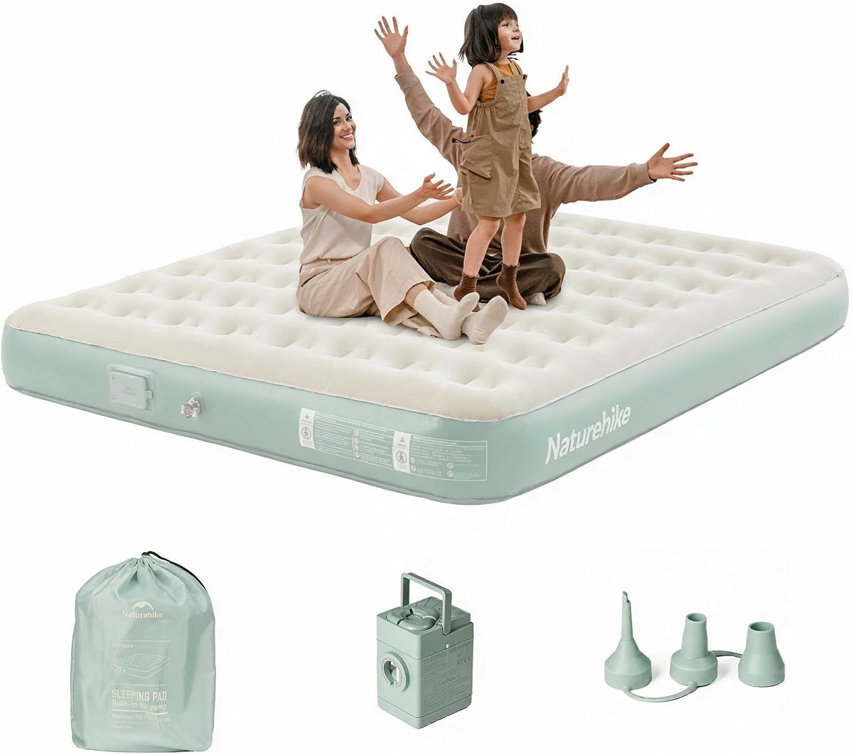 Colchón de aire tamaño king compacto Naturehike con bomba recargable USB incorporada, colchones inflables de soporte máximo de 992 libras, colchón inflable cama de aire para el hogar, camping, huéspedes, viajes