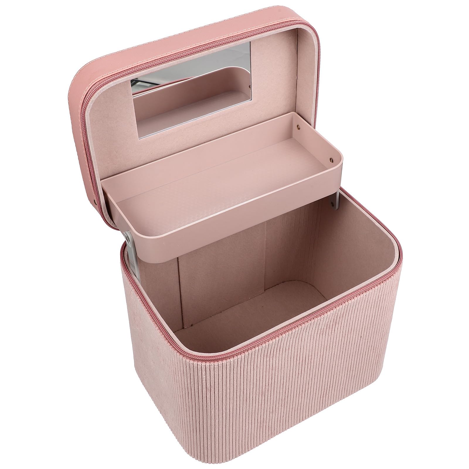 Hohopeti Doppellagige Kosmetiktasche Damen mit Spiegel Robuste Reisekosmetiktasche Rosa Tragbarer Kulturbeutel für Make Up und Hautpflege