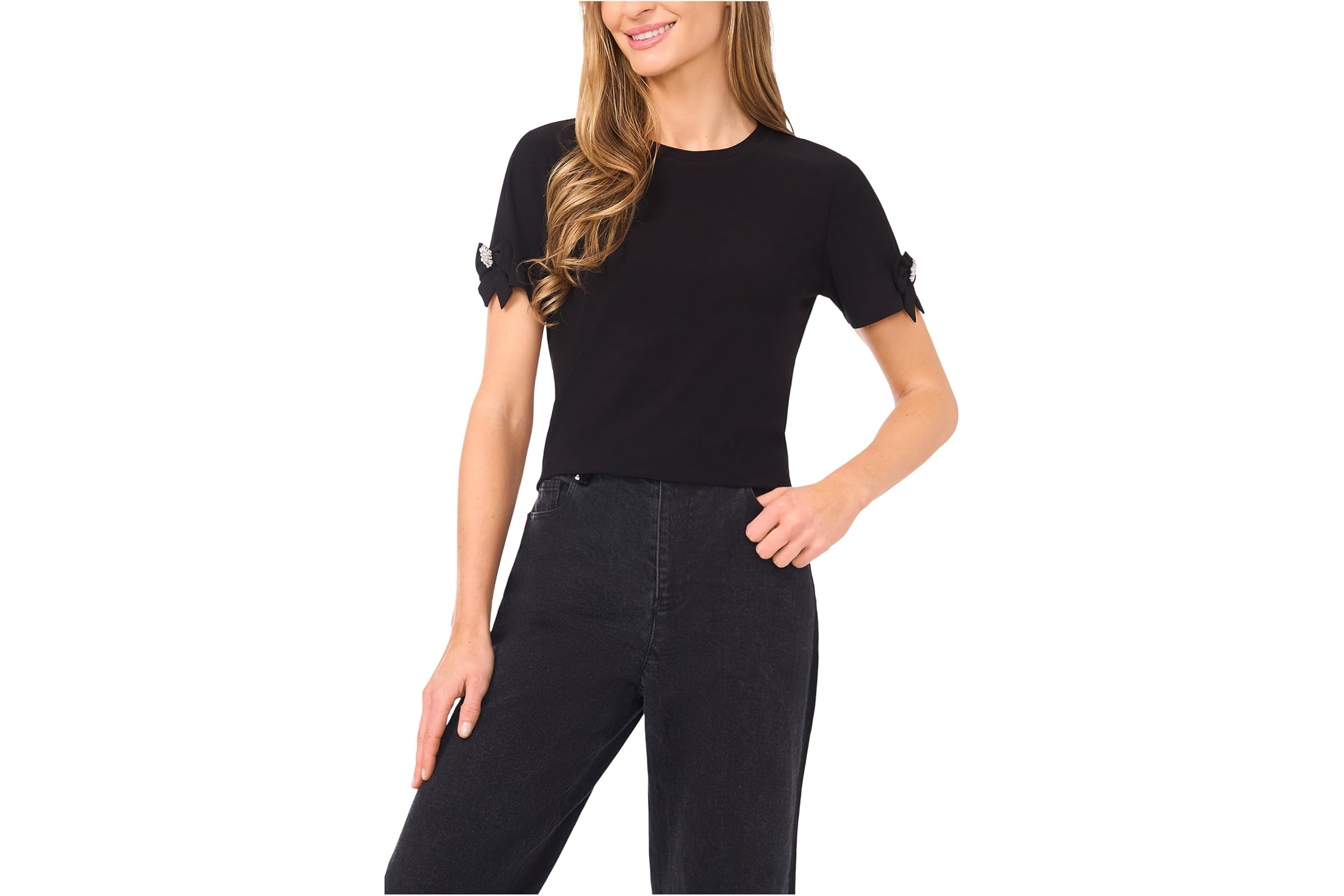 CeCe Short Sleeve Bow Sleeve Knit Top