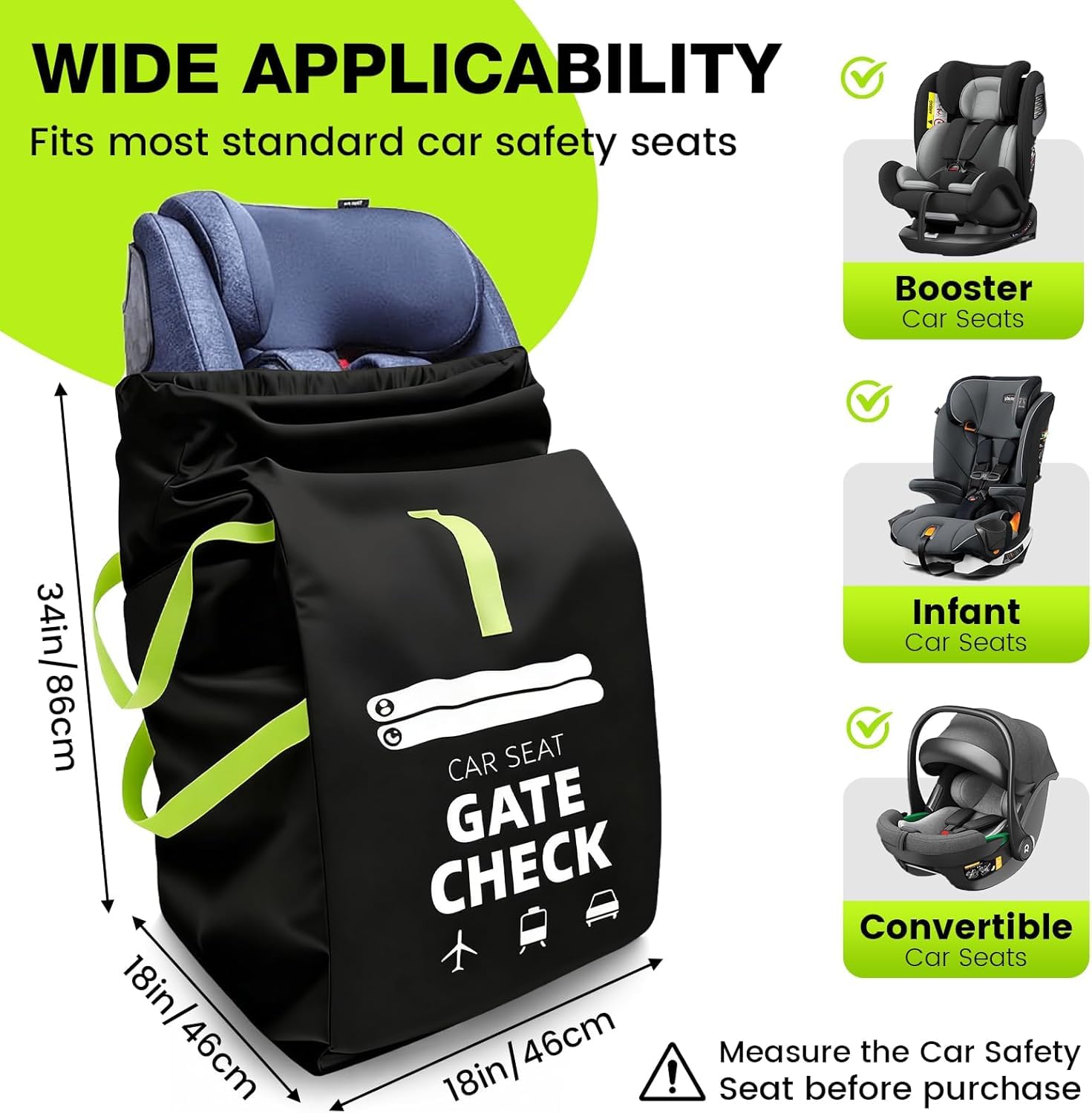 Yoassi Universal Pram Travel Bag for Airplanes Waterproof Protective Cover with Padded Shoulder Strap for Foldable Strollers Car Seats & Baby Bassinets - Image 2