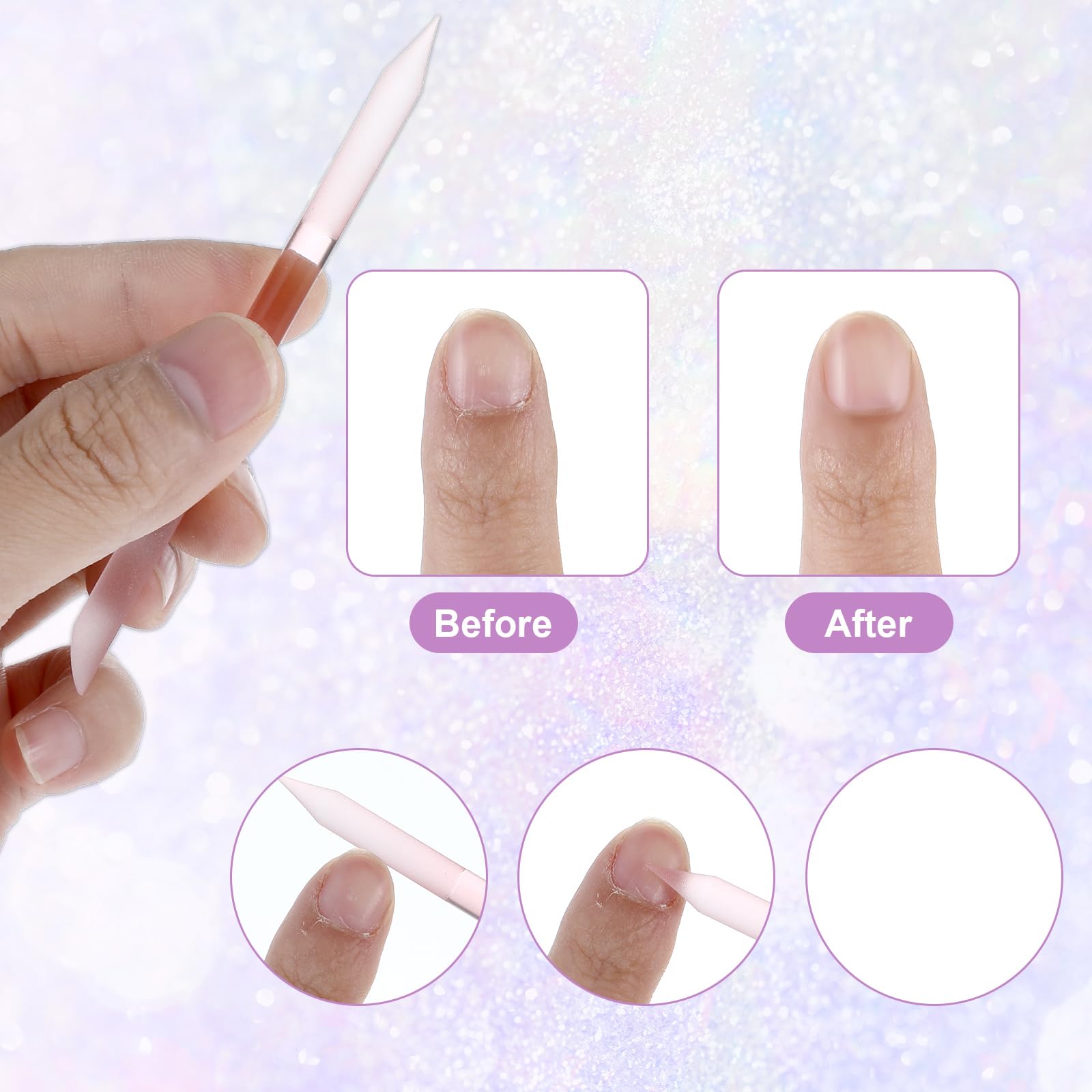 Teaaha 4 sztuki szklanych popychaczy do skórek paznokci, okrągły pilnik do paznokci, narzędzie do usuwania skórek paznokci, profesjonalne narzędzie do manicure, precyzyjne pilniki dla kobiet, do domu