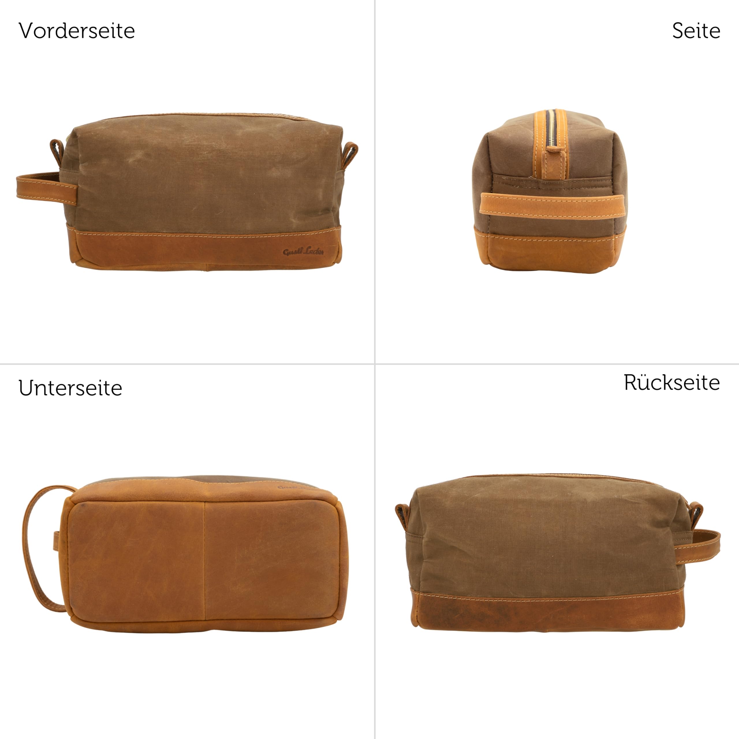 Gusti Waschtasche Leder - Myra Kulturtasche Kulturbeutel mit wasserfestem Canvas Braun Leder
