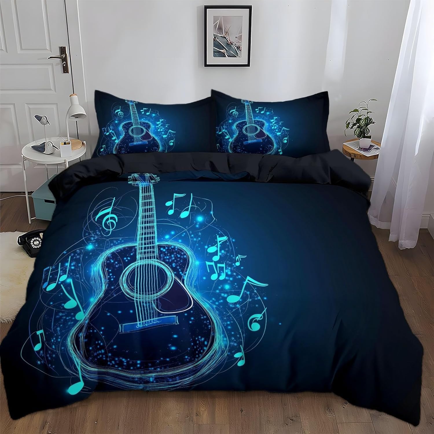 Housse de couette 220x240 guitare en microfibre pour lit 2 personnes