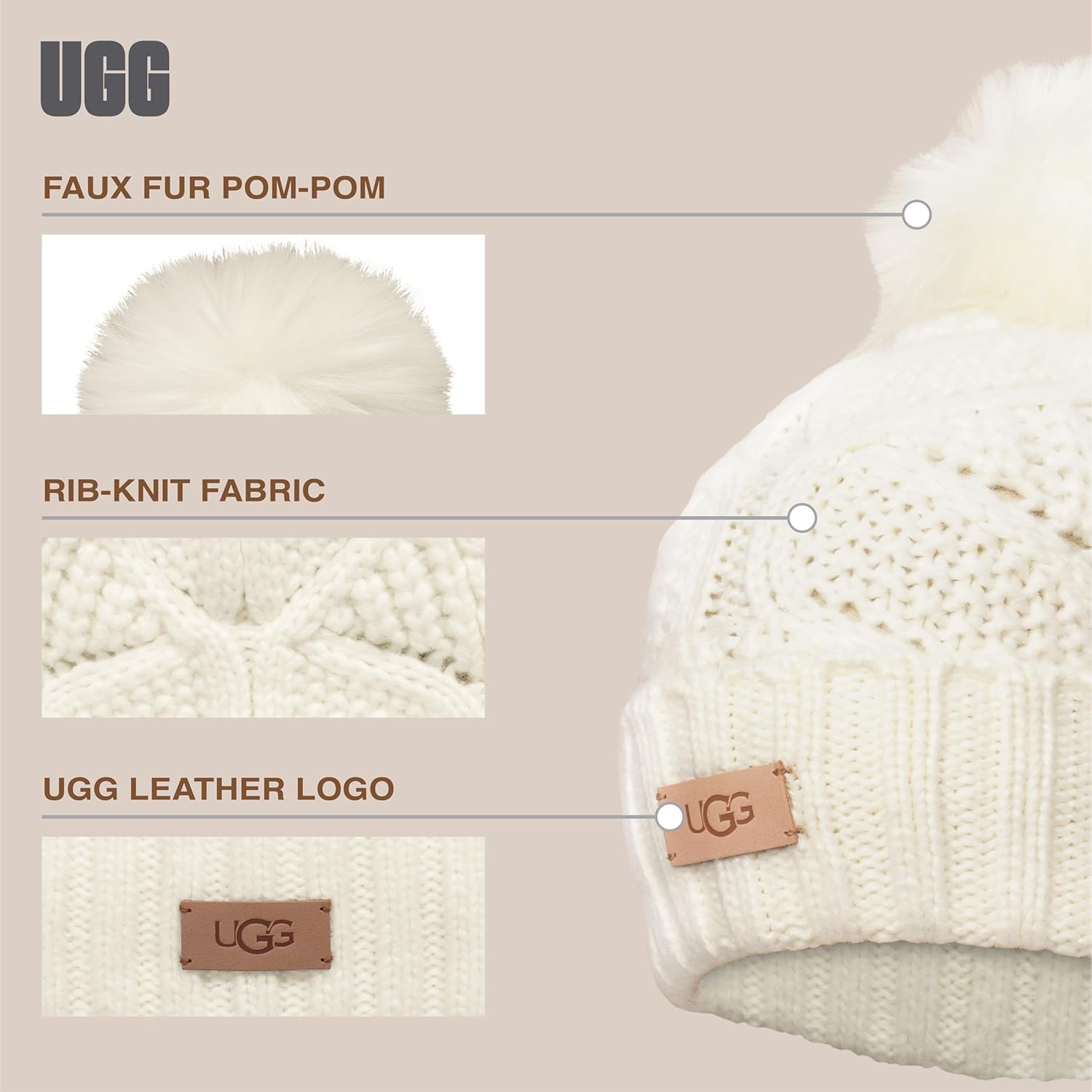 UGG Women's Cable Pom Beanie - Image 5