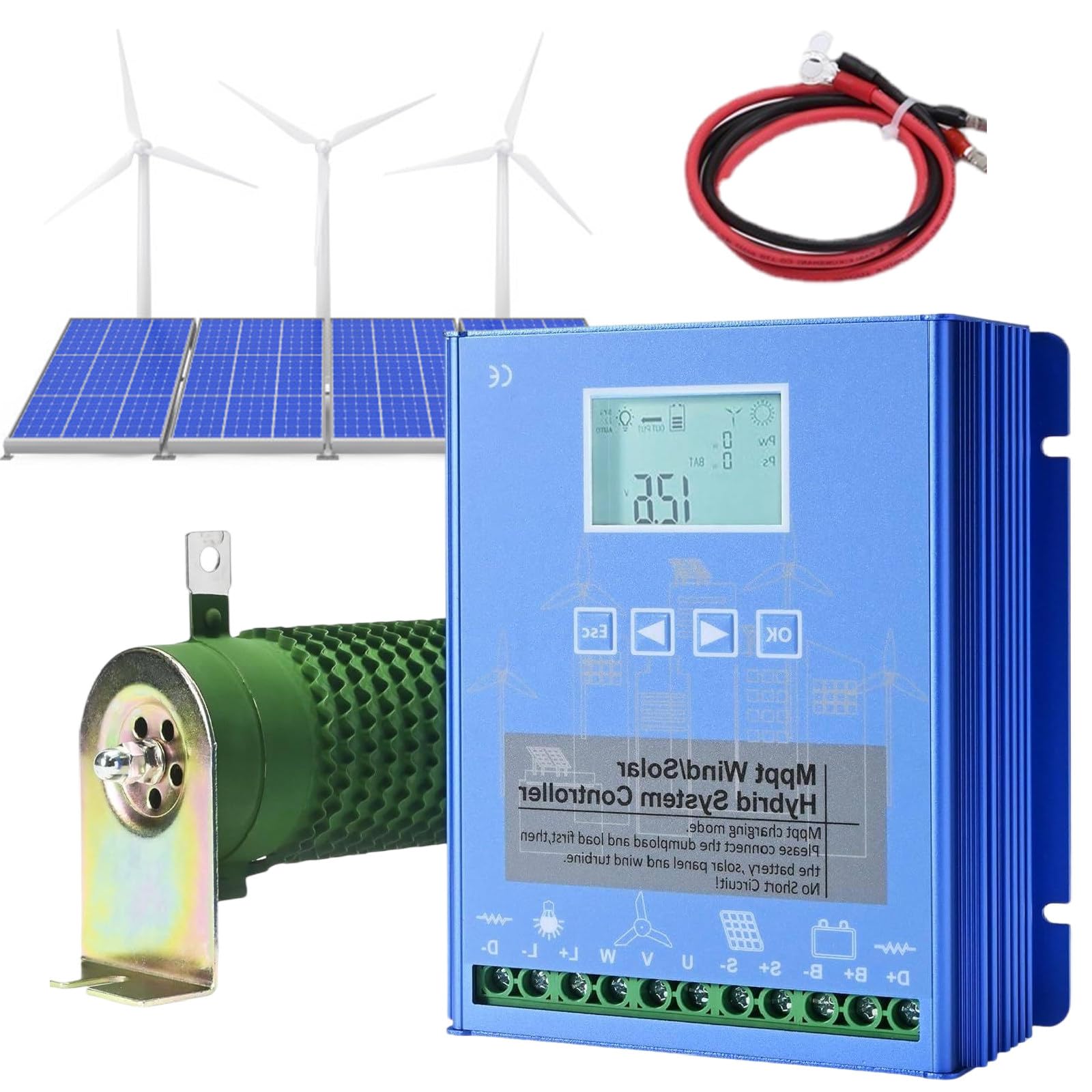 18000W 12V/24V/48V Hybrydowy Regulator Ładowania Wiatrowego i Słonecznego, Kontroler MPPT z Automatycznym Rozpoznaniem Off Grid i Ekranem LCD,24V