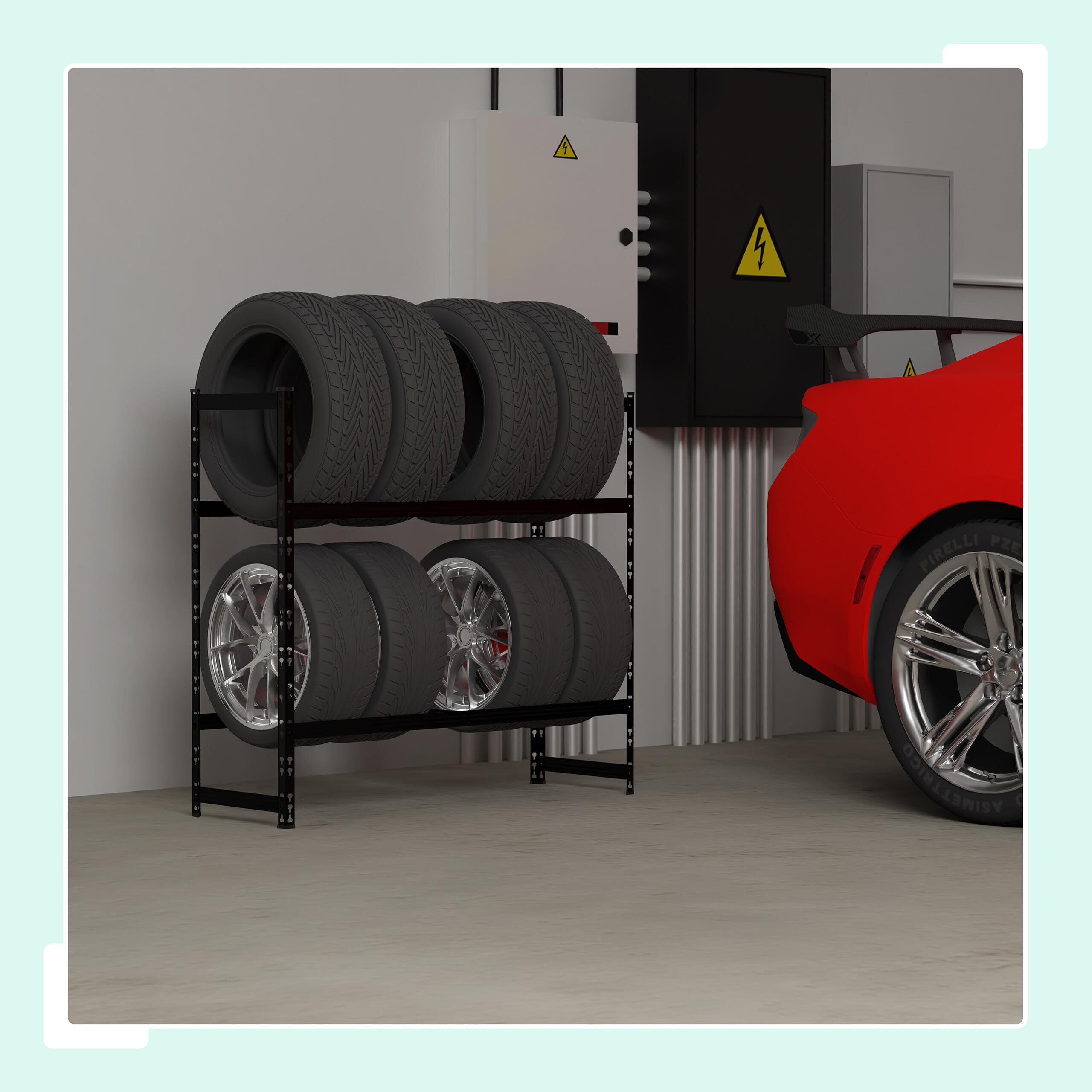 Relaxdays Reifenregal für 8 Reifen, HxBxT: 100 x110x35 cm, 150 kg, beschichteter Stahl, Stecksystem, Räderregal, schwarz