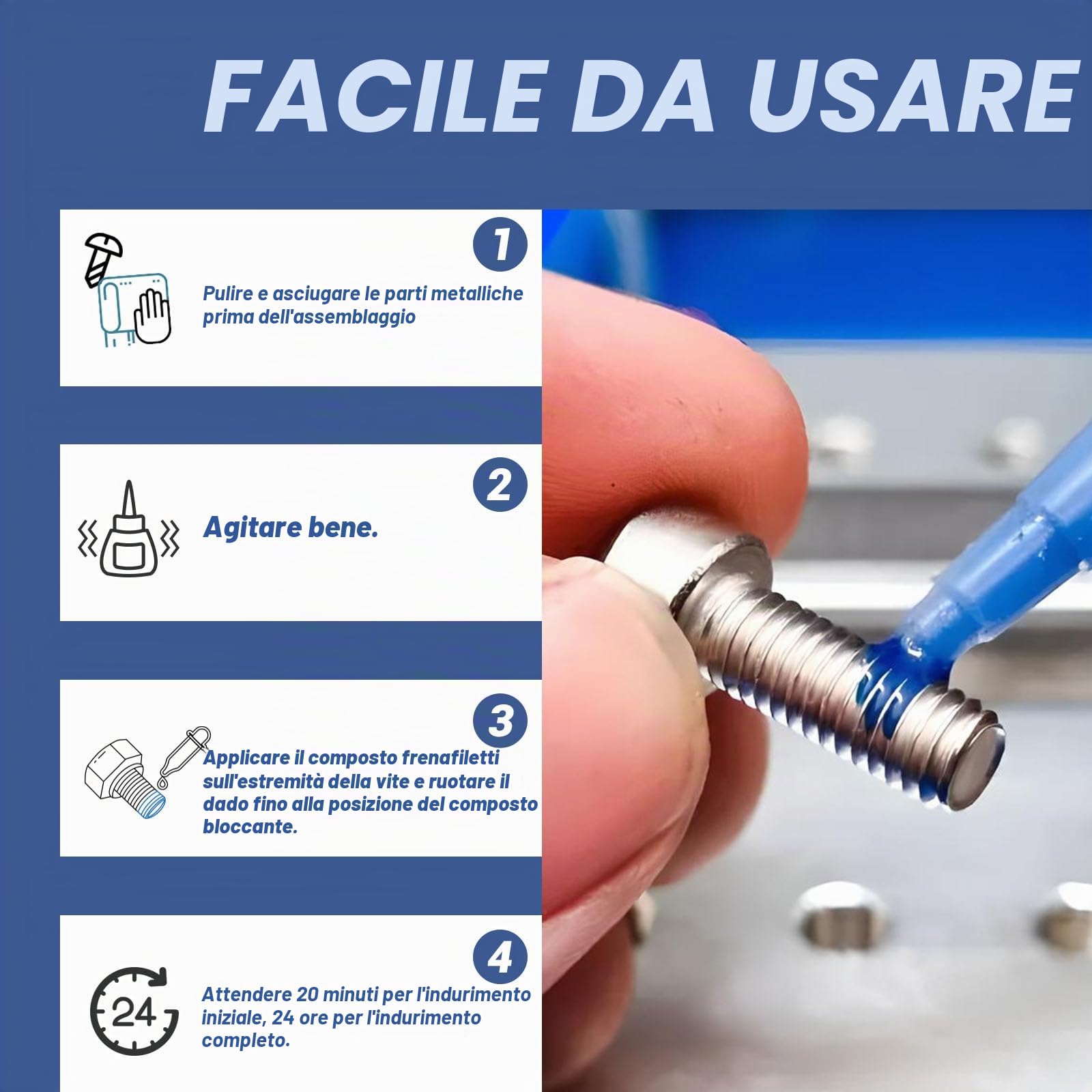 50 ml Frenafiletti Medio, Frena Filetti Blu a Media Resistenza, Blocca e Sigilla Dadi e Bulloni, Evita Allentamenti e Perdite, Stabile, Antiruggine | adesivo per viti per riempire spazi vuoti, fissare e sigillare dadi, bulloni, stabile e antiruggine, cont