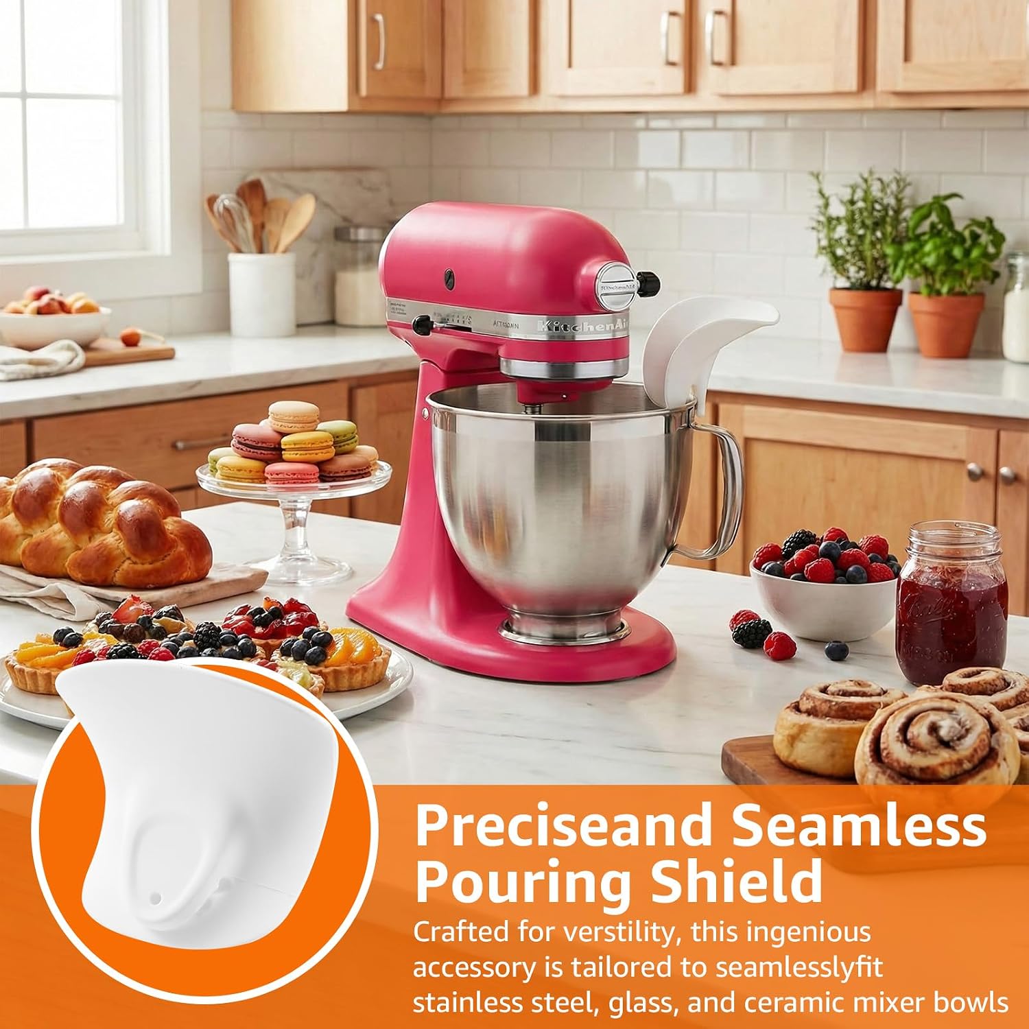 New Design Pouring Chute for Stand Mixer, Compatible with KitchenAid, Silicone Replacement Pouring Shield, White, Life is Short Lick the Spoon