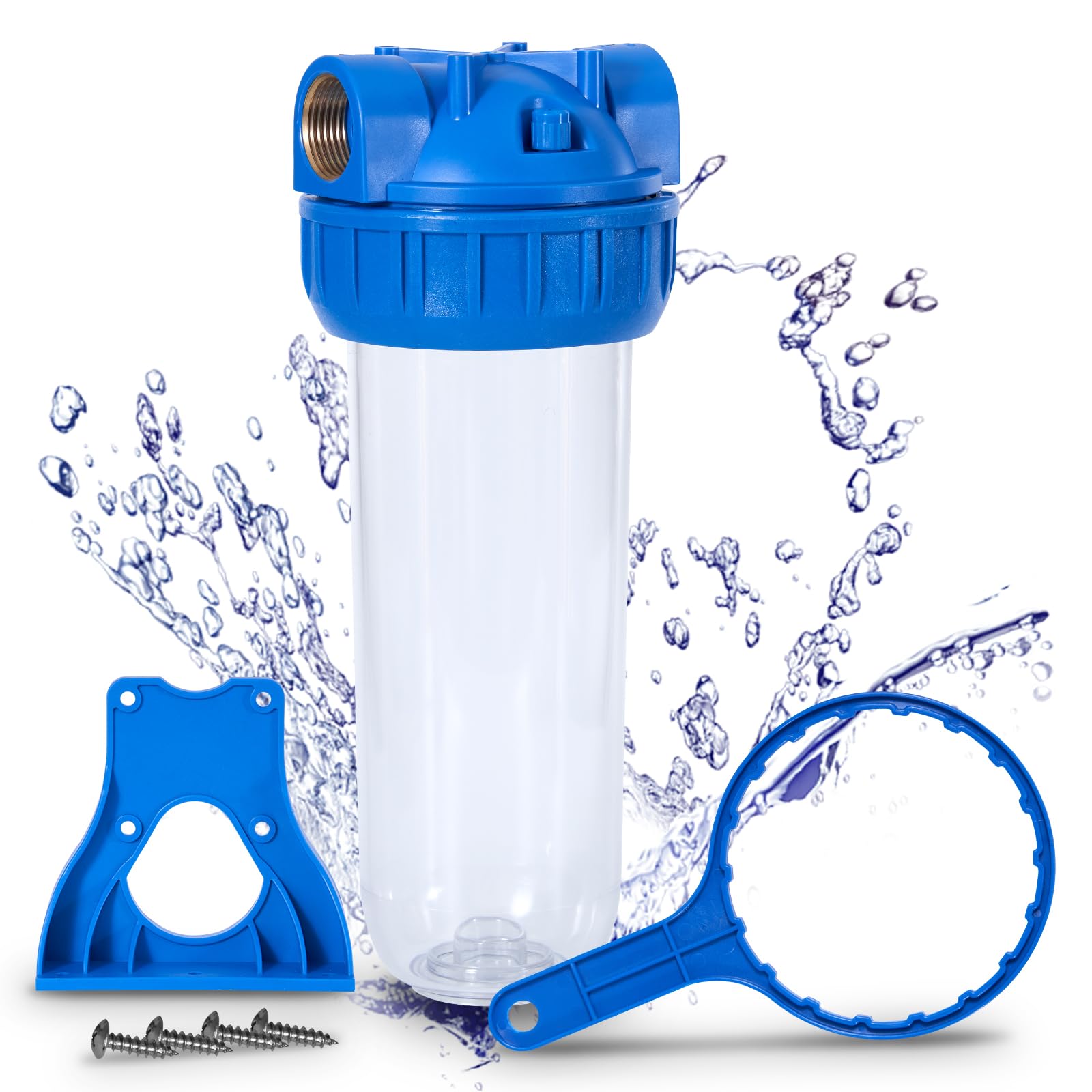 Boîtier de filtre à eau standard transparent de 10 pouces,orifice d'entrée/sortie en laiton de 3/4"(Single-stage)