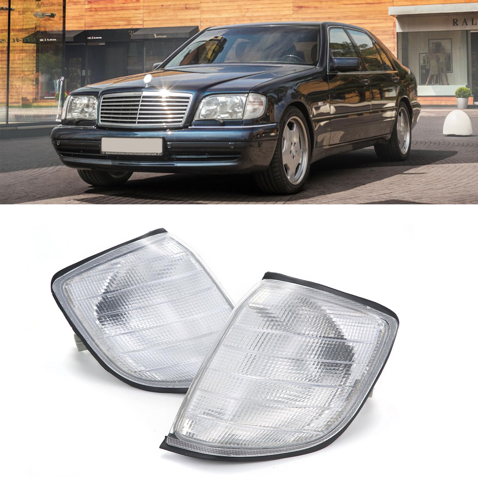 BINB ROAD Front Turn Signal Corner Light 1408260543 + 1408260643 Compatible with Mercedes Benz S320 S420 S500 S600 W140 1992-1999,Left+Right