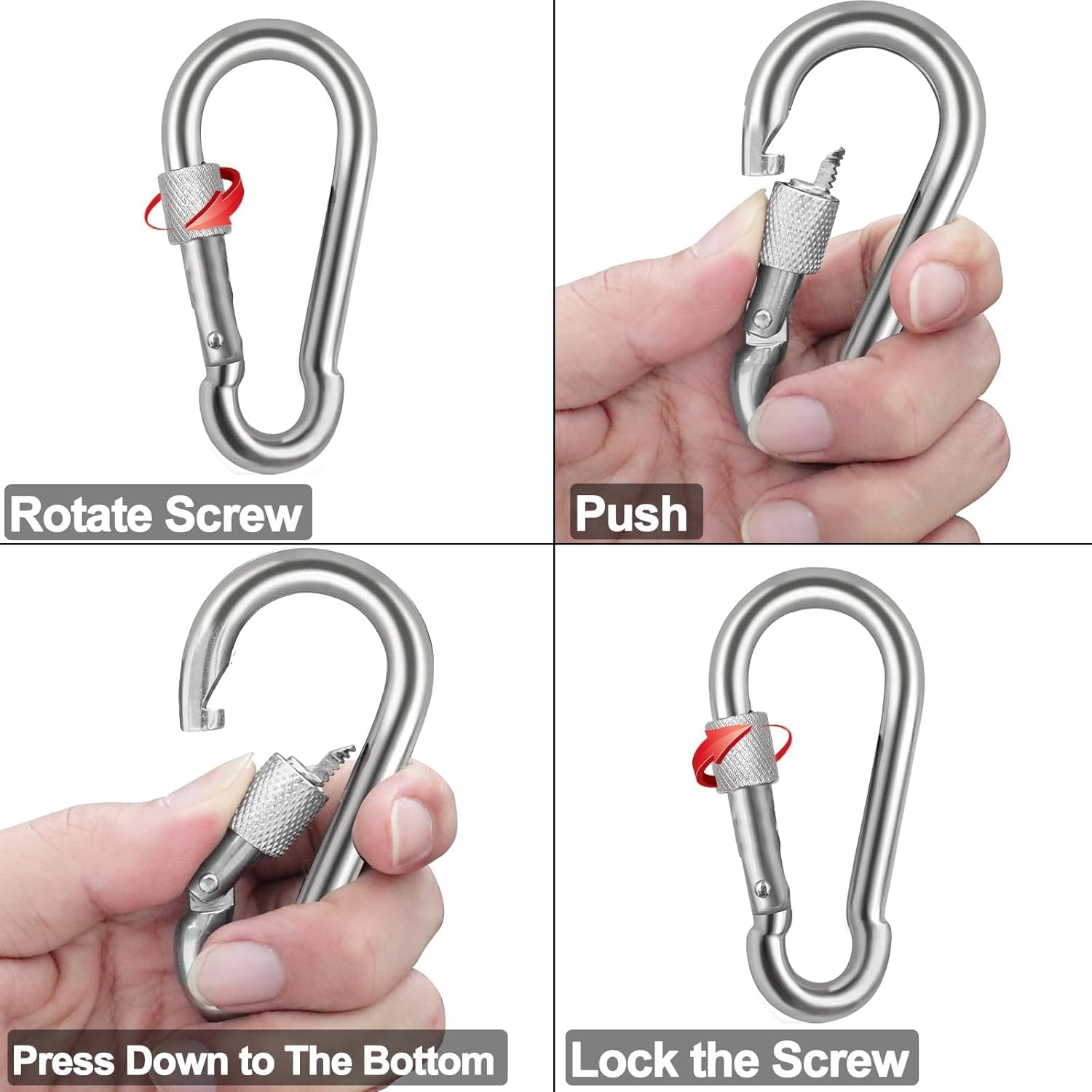 Spencer 2.25 Locking Carabiner Clips-304 Premium Stainless Steel Thumb Screw Carabiner Clip Heavy Duty For Outdoor, Camping, Hiking, Swing, Gym, Dog Leash and More - Image 3