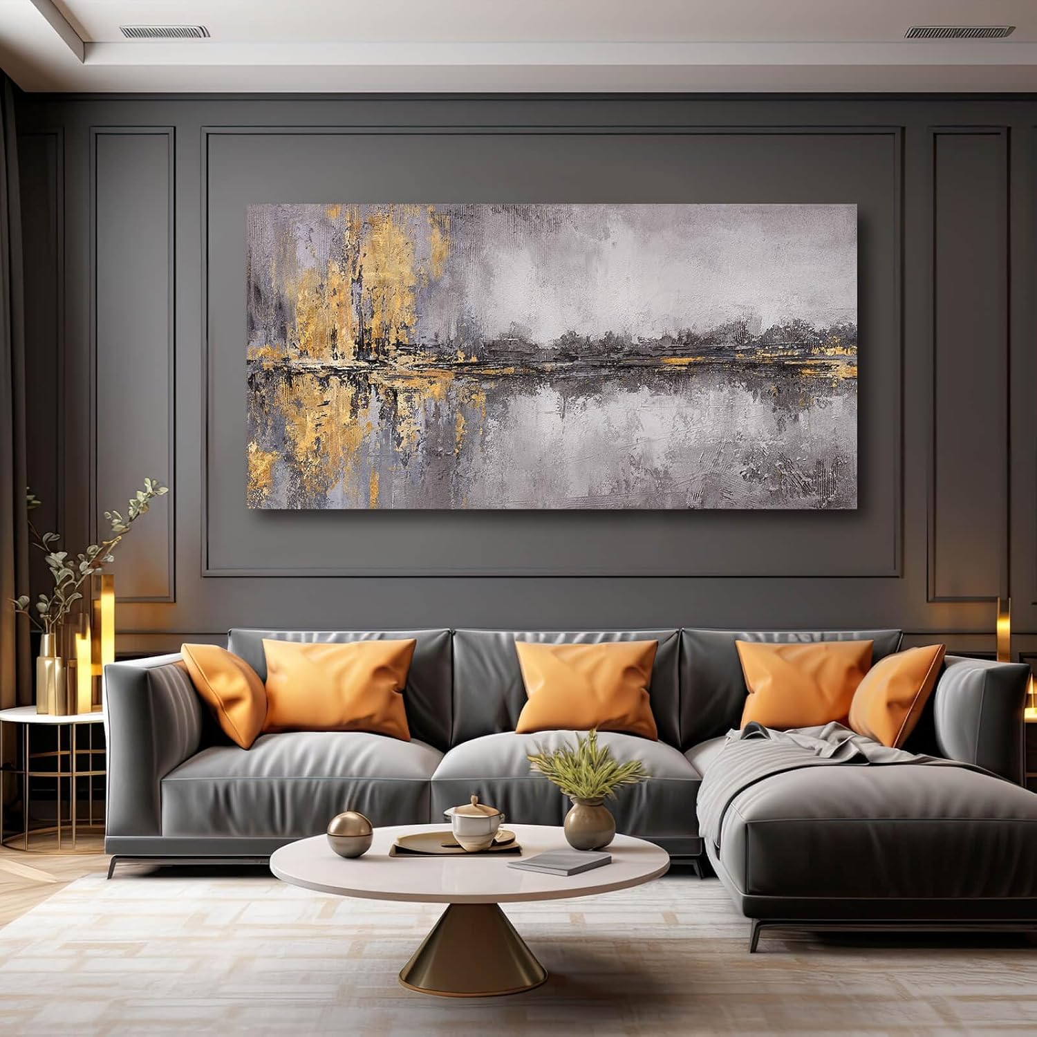 Abstract Wall Art Framed Canvas Wall Decor Gold Grey Pictures Vintage Prints Artwork for Living Room Dinning Room 29"x58" - Image 6