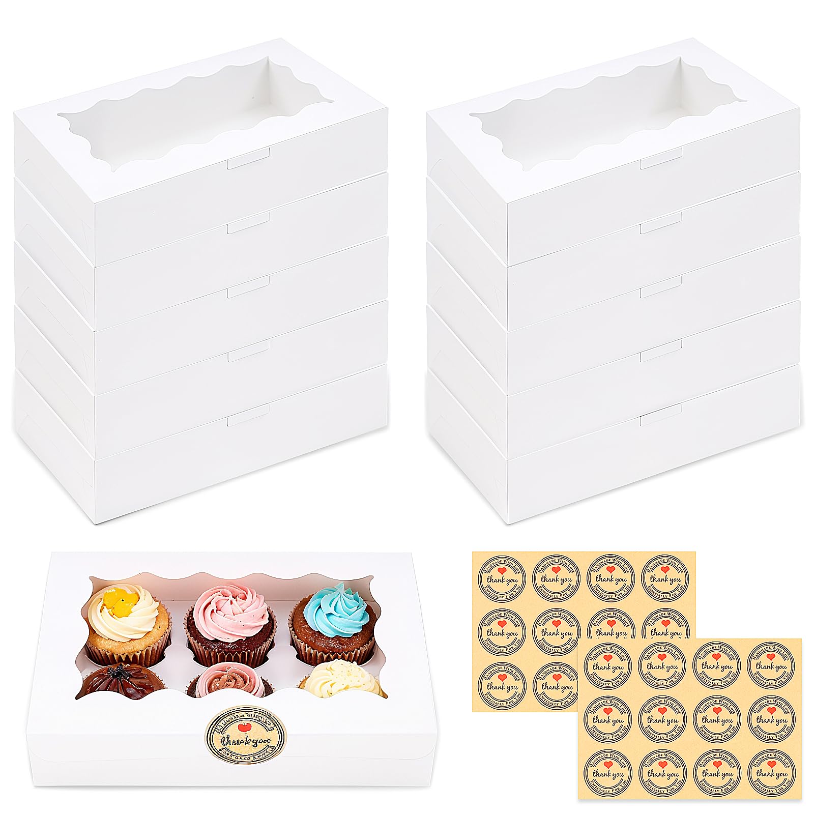 Jokureao 24Pcs Cookie Boxes, White Bakery Boxes with Clear Window, Small Cookie Boxes for Gift Giving, Treat Boxes for Pastries, Wedding & Party Dessert Packaging