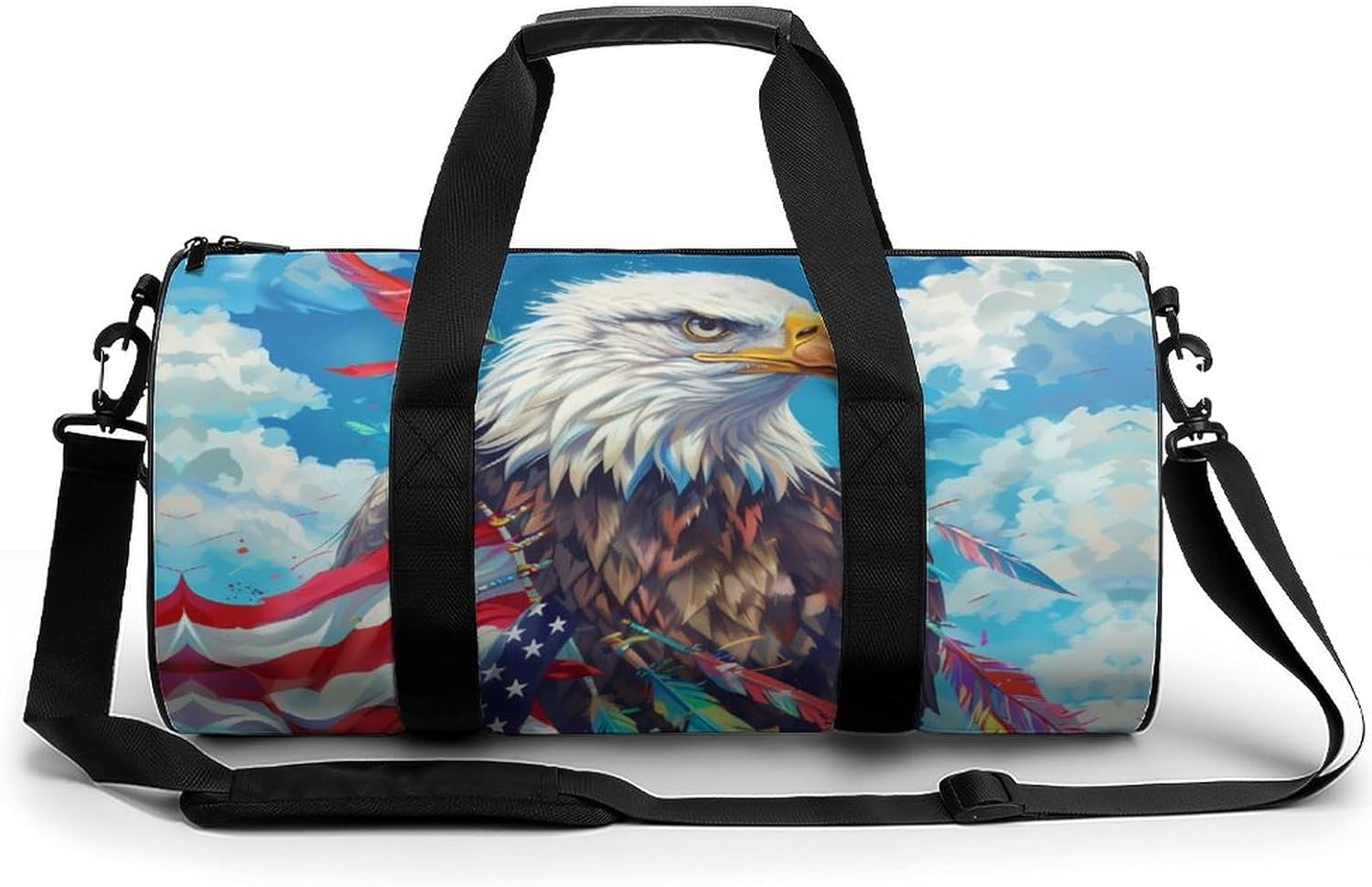 U.S.A Flag Eagle Gym Sport Bag Travel Duffle Backpack Weekender Overnight with Shoes Compartment for Women Men