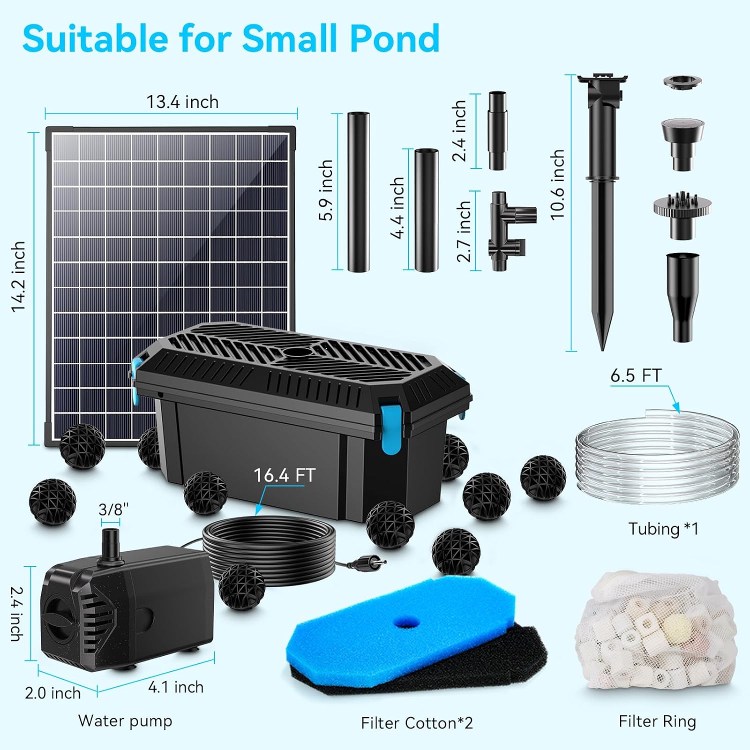 POPOSOAP 25W Solar Water Pump with Pond Filter, Solar Pond Filter with Pond Pump Water Flow Adjustable, Pond Filter with PVC Tubing for Outdoor Ponds Fish Tank Waterfall Garden Water Features P3253