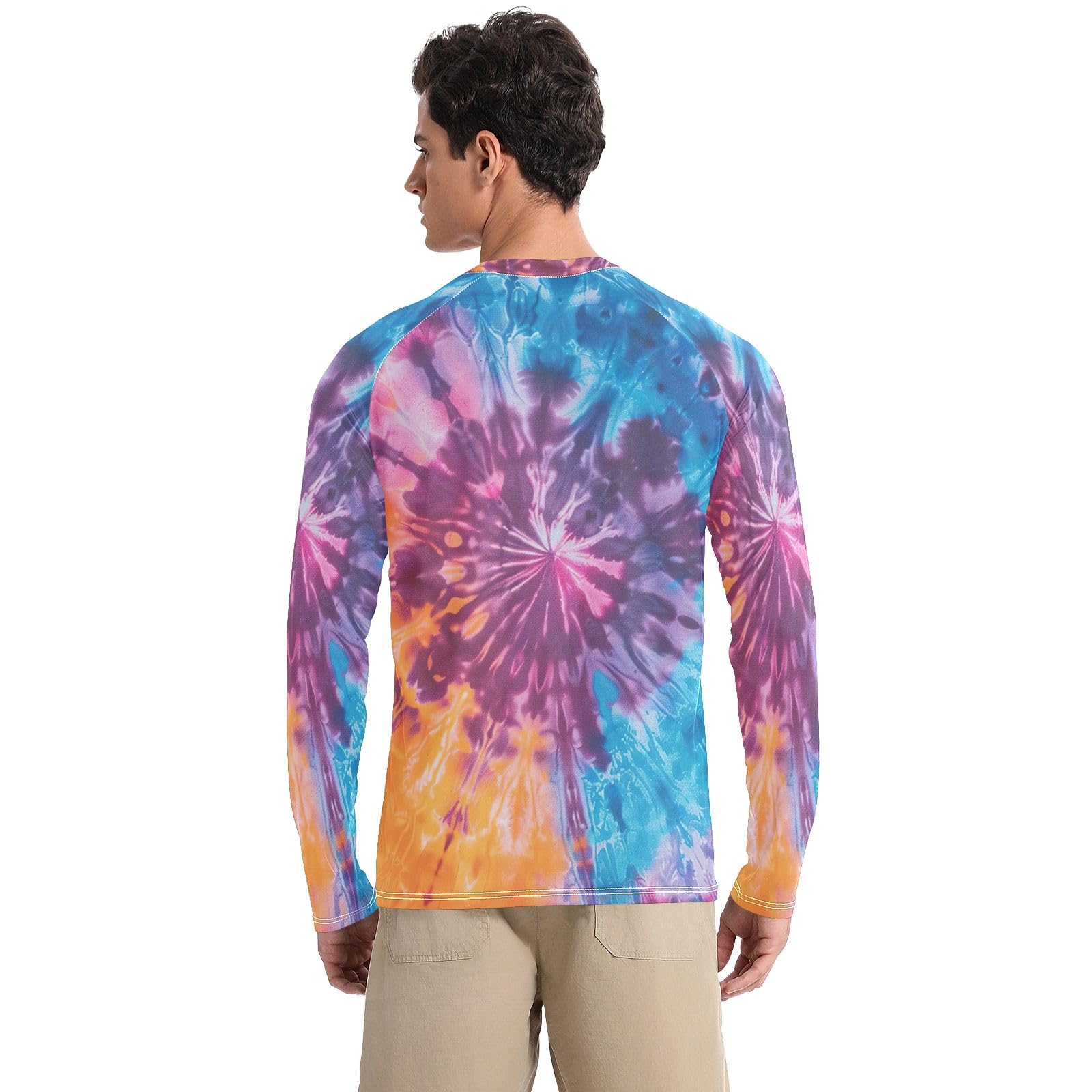 Mens UPF 50+ UV Sun Protection Rash Guard Men Quick Dry Mens Rash Guard Long Sleeve Athletic Workout Tshirts, Colorful Tie Dye, Medium