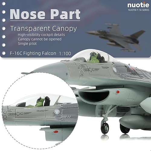 Miniatura 3 de NUOTIE 1100 F-16C Fighting Falcon Fighter Model Metal DieCast Avión de combate modelo avión militar para colección y regalo