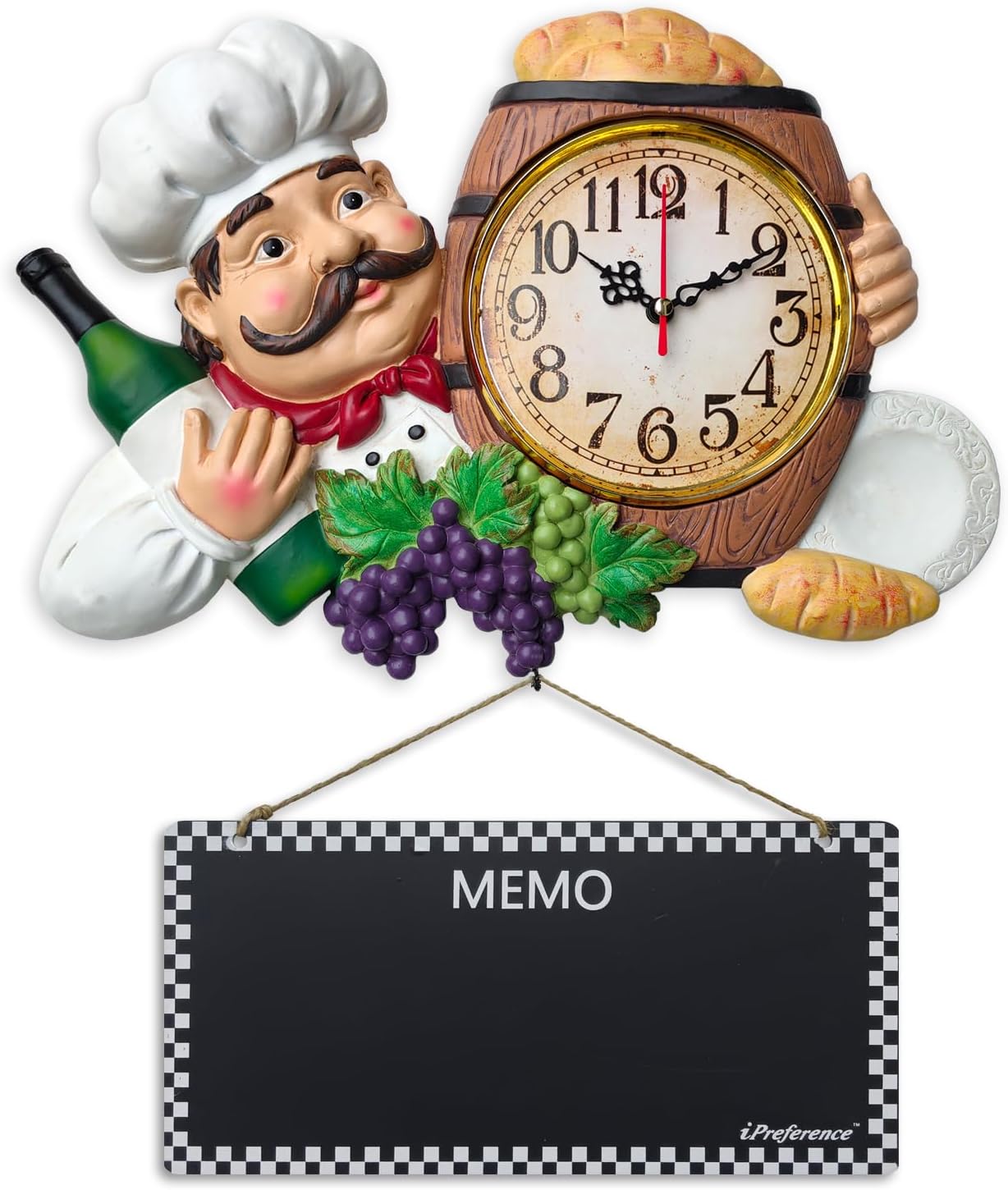 2 in 1 Wall Clock and Black Board with Chef Décor Display and Leave Your Message on The rewritable Black Board, Decoration/Home/Kitchen/Livingroom/Dining Room/Restaurant/Bar/Cafe