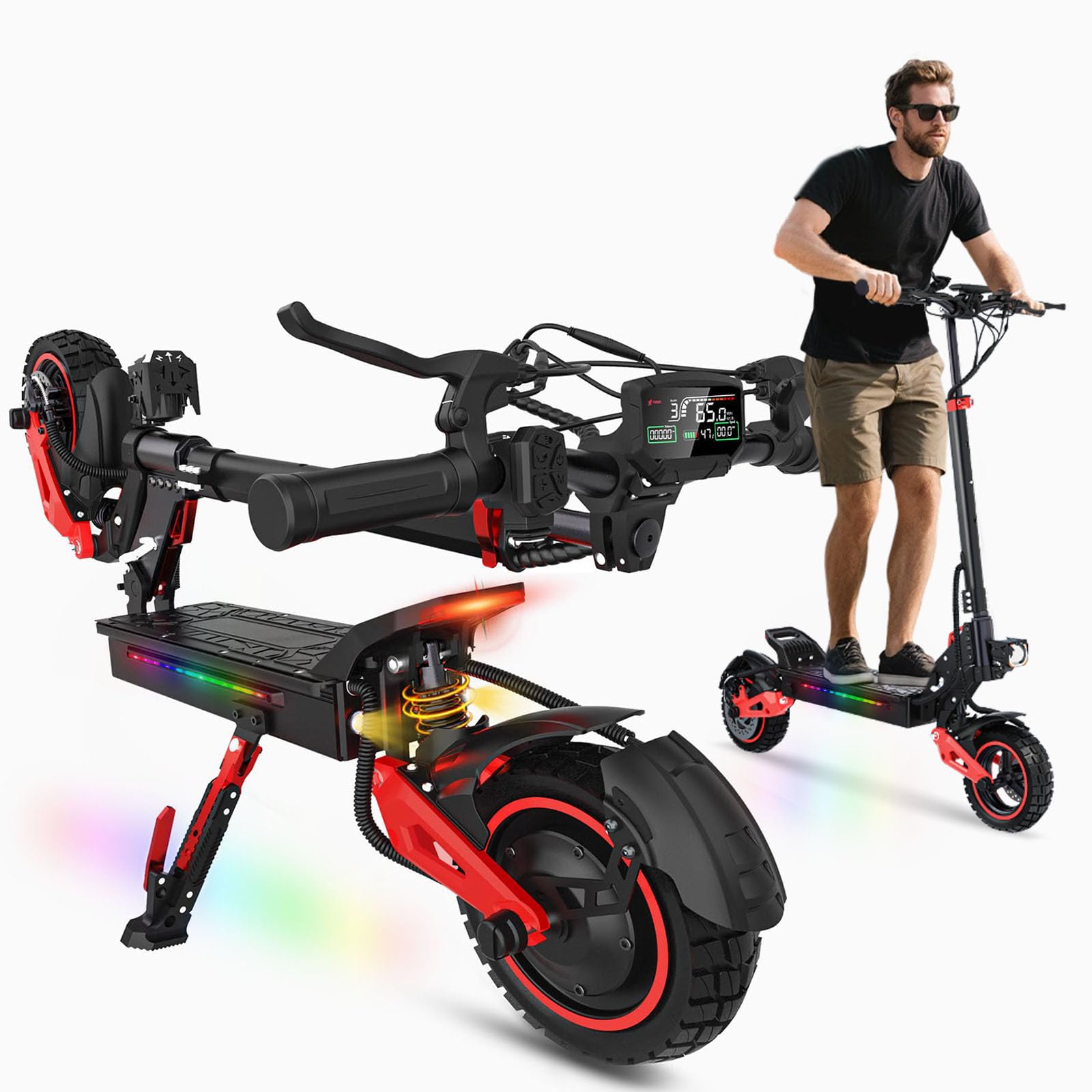 1600W Trottinette Électrique Adulte Pliable - Autonomie 45-55KM,48V 18Ah | Trotinette Electrique Adulte 10.5" Tout Terrain Double Suspension Double Frein Trottinette Électrique Pliable 150kg load