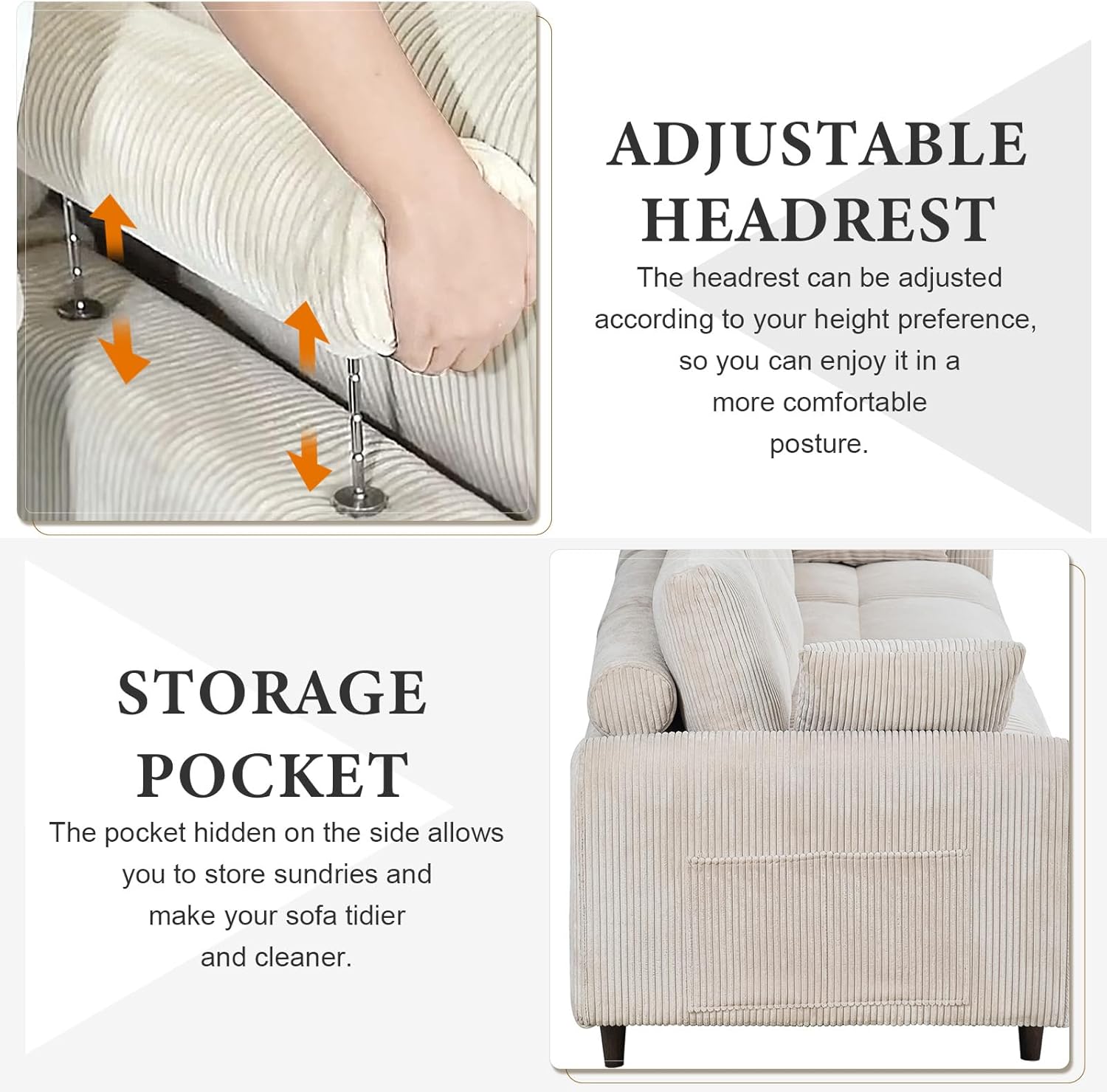 Ball & Cast 121.65“ Oversized Modular Sectional Sofa with Two Movable Ottomans, 4 Seat Modern Corduroy Sofa Set, Convertible U Shaped Couch with Side Pockets for Living Room and Office, White