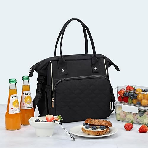 Miniatura 7 de FINDCOZY Lonchera aislada para mujer, bonita lonchera reutilizable, con correa de hombro extraíble y bolsillos laterales para el trabajo o picnic,