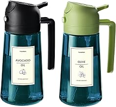 TrendPlain Oil Sprayer for Cooking Oil - 2 Pieces 470 ml Olive Oil Bottles with Privacy Screen - 2-in-1 Oil Dispenser & Spray Bottle - With Labels for Labelling - Kitchen Gadgets - Black & Green