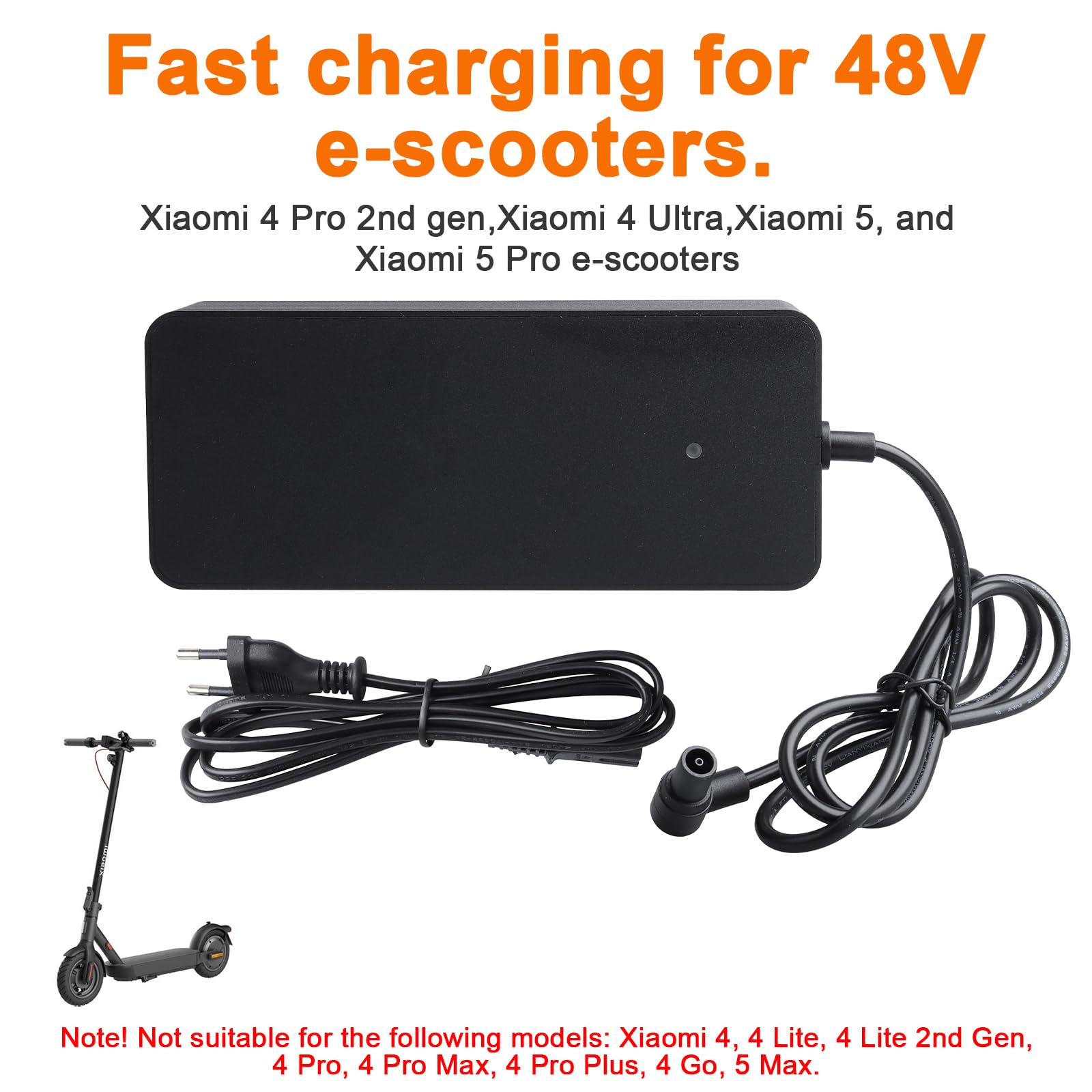 Chargeur de Scooter électrique 54.6V 2A pour Chargeur de Lithium 48V, Compatibilité avec Xiaomi 4 Pro 2e Génération, 4 Ultra, 5, 5 Pro, Chargeurs Hoverboard Ebike, Connecteur de Charge Rapide 9 mm