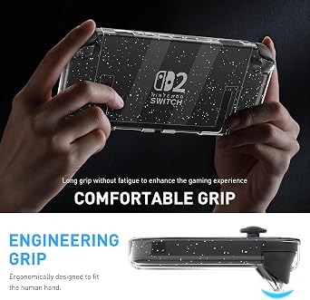 RHOTALL Bling Protective Case Cover Shell for Nintendo Switch 2 2025 Clear Sparkle Full Dockable Slim Hard Protective Cute Shining Skin Case for Switch 2 Shockproof Screen Protector, 4 Thumb Grips