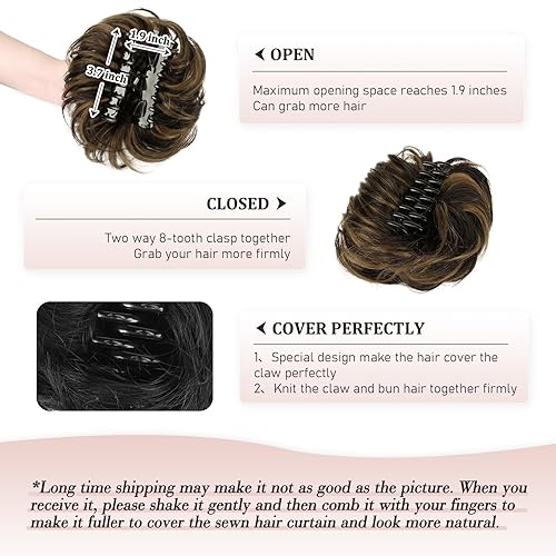 Miniatura 5 de RUWISS Extensiones de cabello con clip de garra, moño desordenado, moño humano real, moño rizado, extensiones de moño ondulado despeinado, moños de