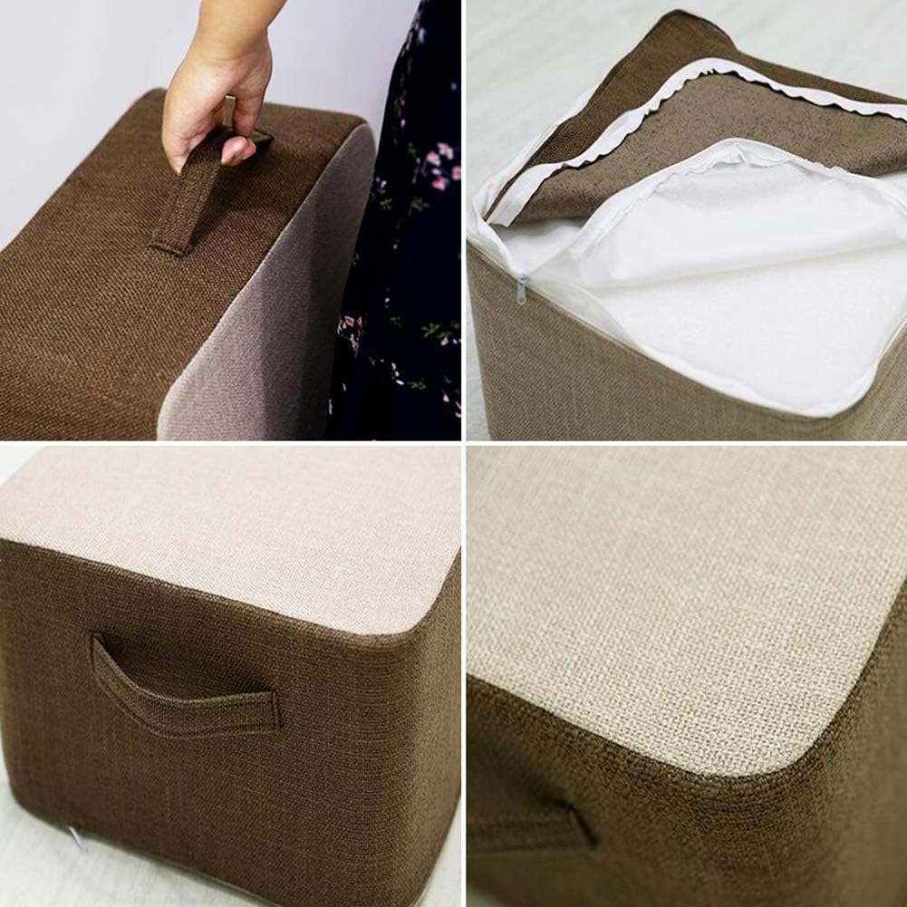 Linen Square Thick Futon Floor Pouf Seat Cushion Movable Tatami Stool Washable Case for Living Room Bedroom Balcony Bay Window 15.3×8 ", (Beige&Grey)