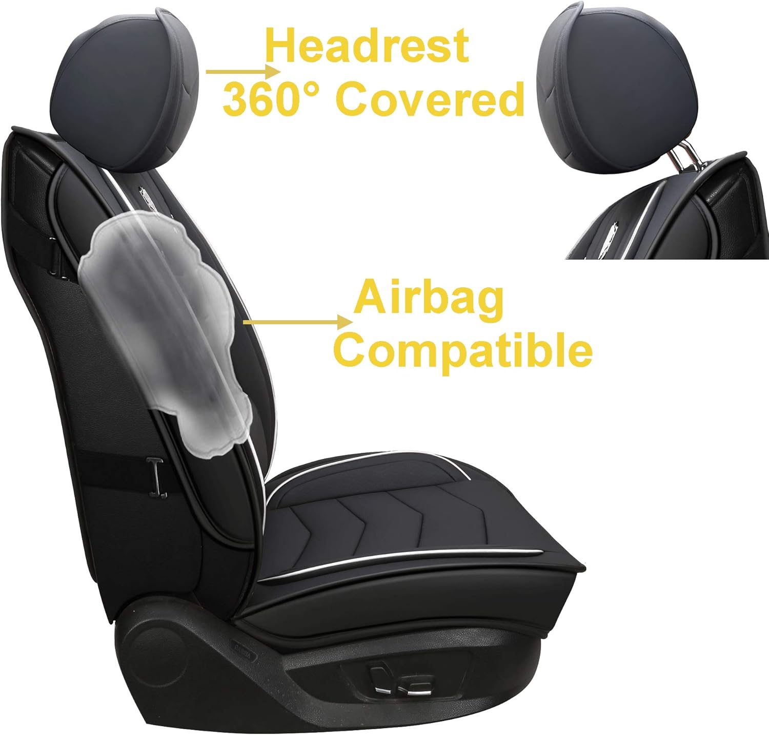 INCH Empire 2 Front Car Seat Cover Water Proof with Built-in Lumbar Support Fit for Accord Legacy Outback WRX Crosstrek Hybrid Tacoma FJ Cruiser RAV4 Corolla Matrix Venza Avalon (2 Front Black&White)