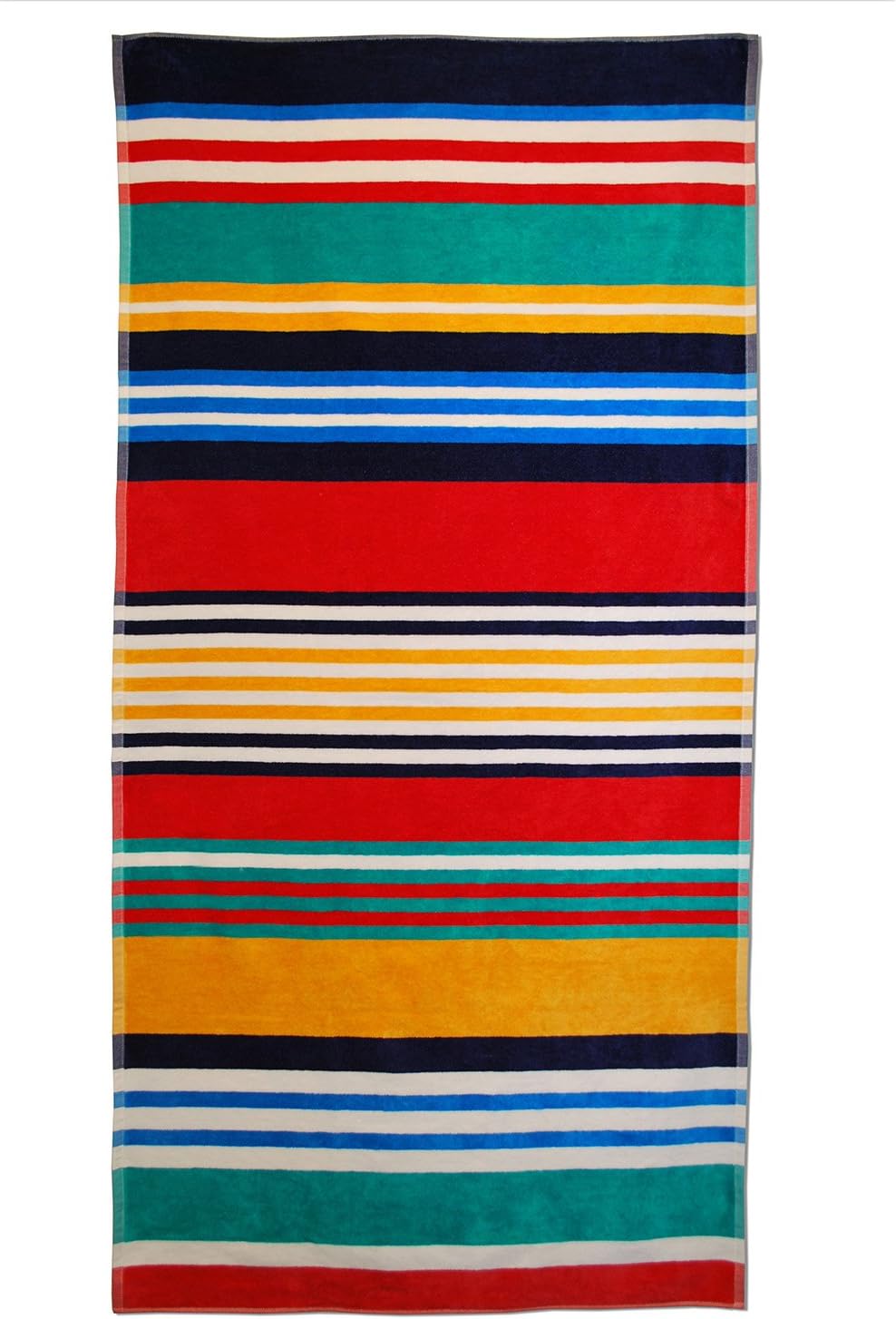Superior Luxurious 100% Cotton Beach Towels, Oversized 34" x 64", Soft Velour Cotton and Absorbent Cotton Terry, Thick and Plush Striped Beach Towels - Multicolored Stripes