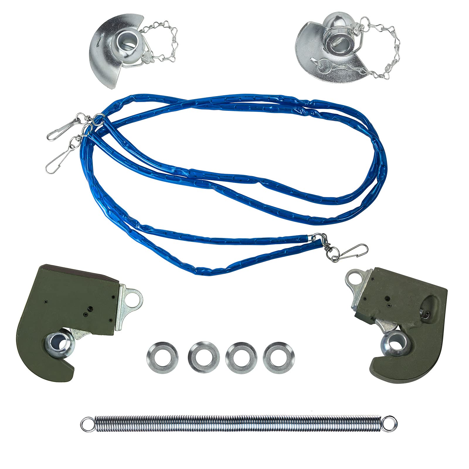 Traktor Schlepper Schnellkuppler - Anbausatz Kat. II 2 klein Unterlenkerfanghaken links/rechts/Fangkugel mit Schale/Stabilisierungsring/Steuerkette/Betätigungskette/Distanzring