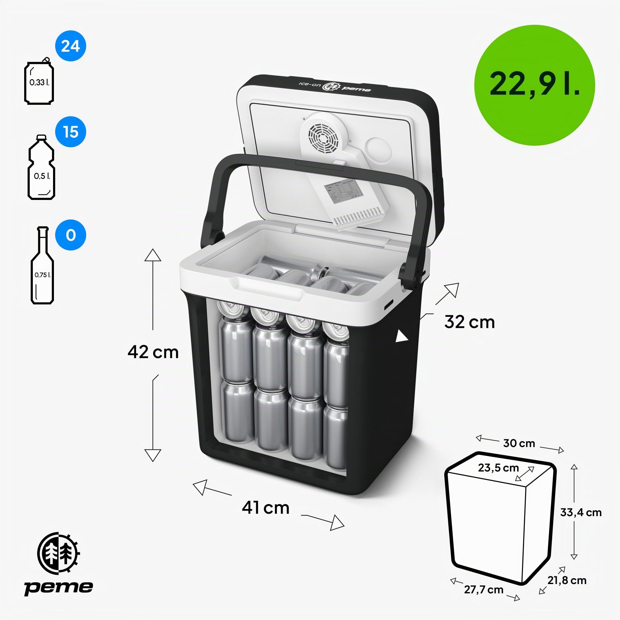 Peme Glacière Électrique 22,9L Portable 12V 230V USB pour Auto Camping Car Voiture