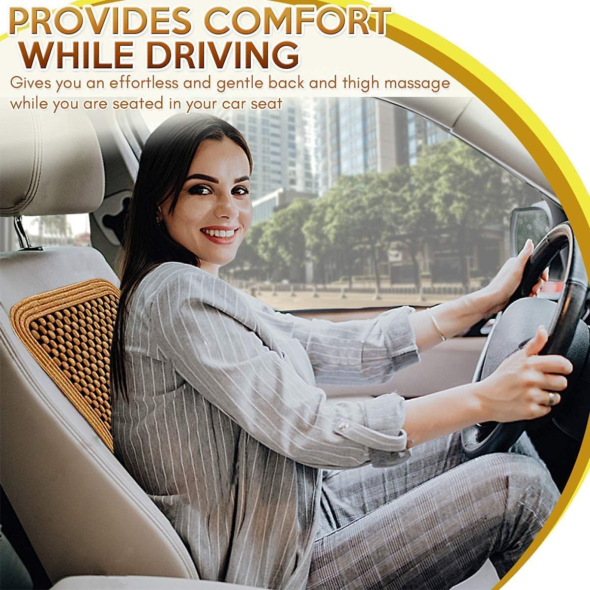 ZONETECH Wooden Beaded Car Driver Seat Cushion - Natural Double Strung Massaging Universal Comfortable Car Seat Cover Cushion with High Ventilation (2-Pack)