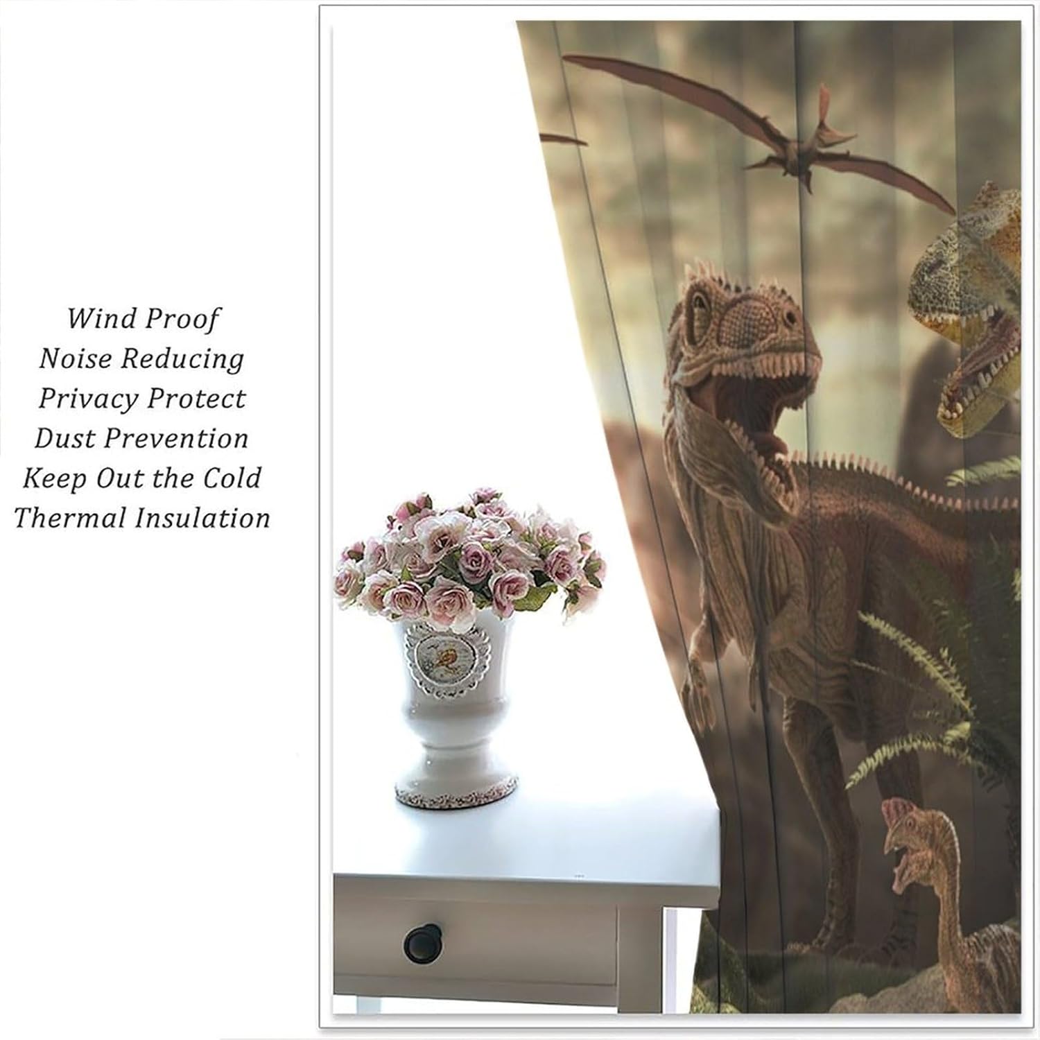 Brebasf Watercolor Tropical Dinosaur Theme Blackout Curtains Rustic Jurassic Forest Wildlife Pterodactyl Triceratops Dino Window Thermal Insulated Darkening Rod Pocket Curtains 2 Panels 72"L x 31.5"W