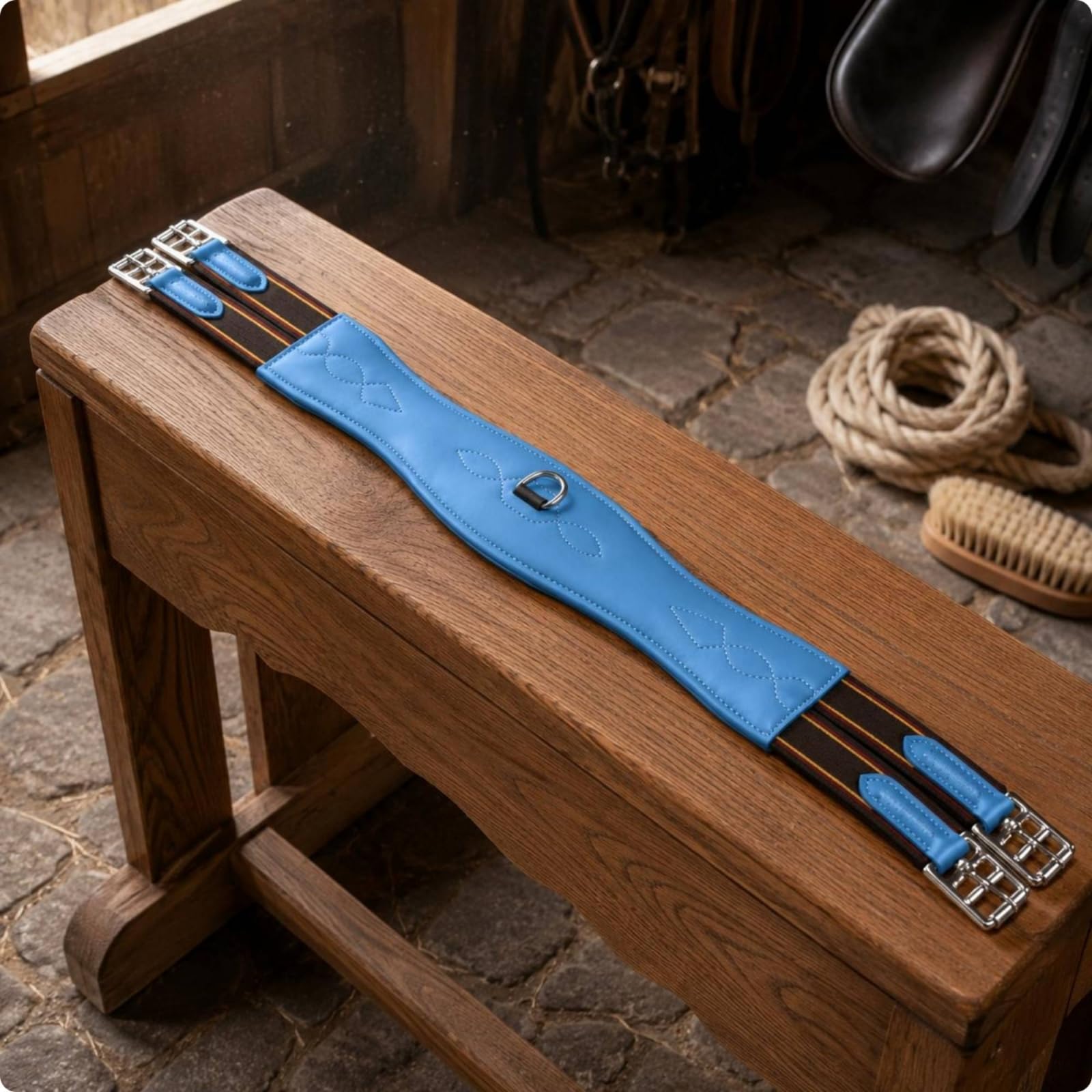 predolo Ecuestre para Caballo Correa Acolchada Correa Contorneada con Moldeado y Costuras Decorativas Adecuada para Monta Diaria Entrenamiento y, Azul, 90