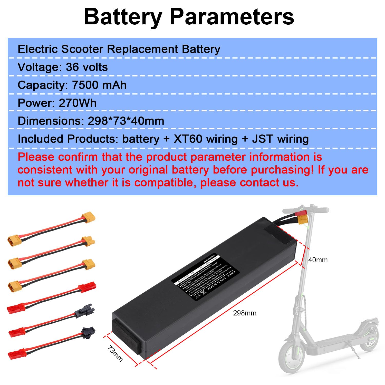 CWUU 36V 7.5AH Electric Scooter General Battery Replacement for iScooter i9 Rechargeable Scooter, Compatible with VOLPAM High Capacity Battery Pack Long-Lasting Performance