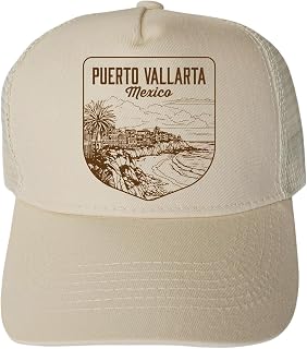 Puerto Vallarta Mexico Design Unisex Mesh Back Trucker Hat – Adjustable Snapback with Silhouette Design