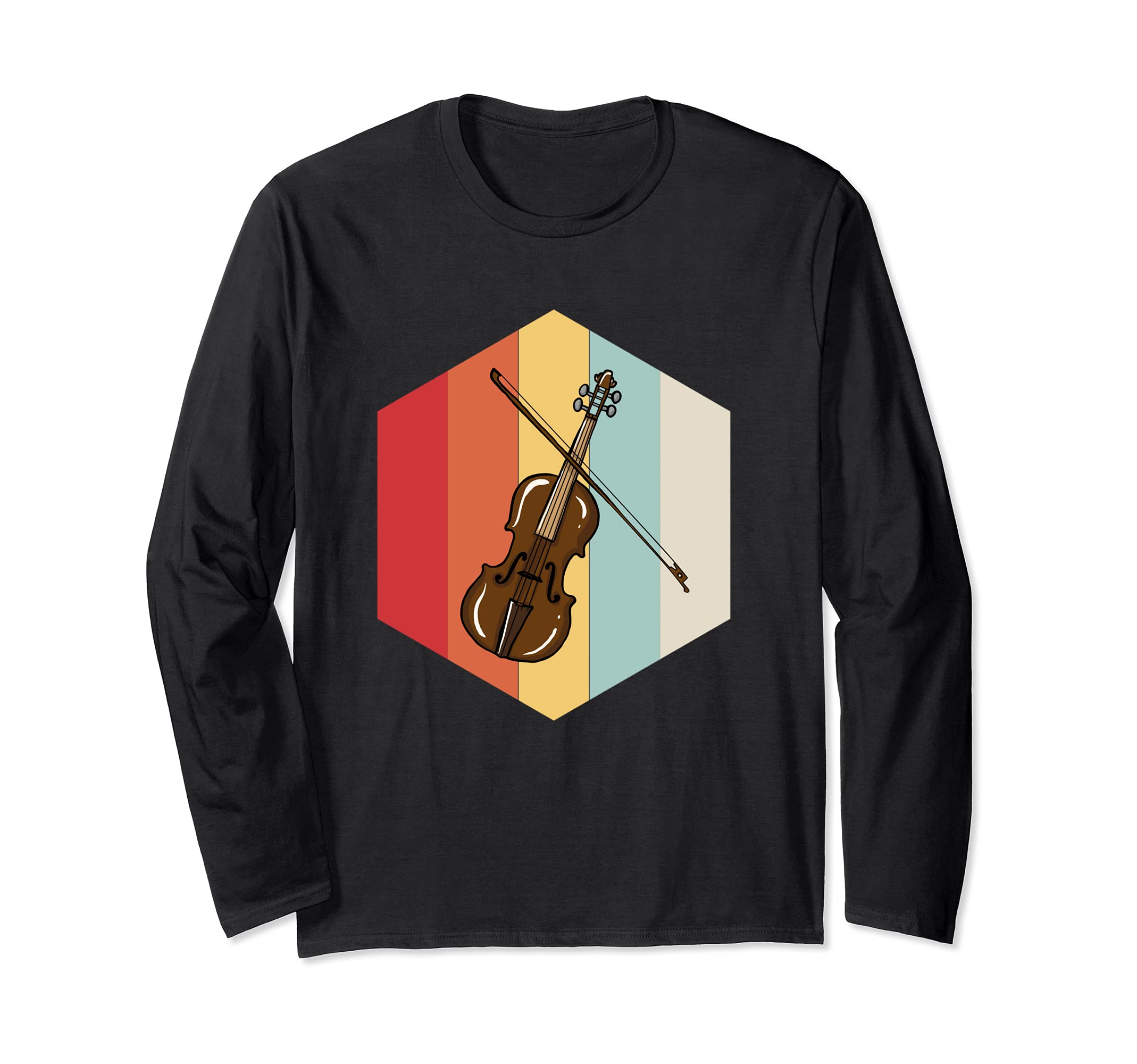 Retro Violin Lover Illustration for Violin Player Long Sleeve T-Shirt, Black