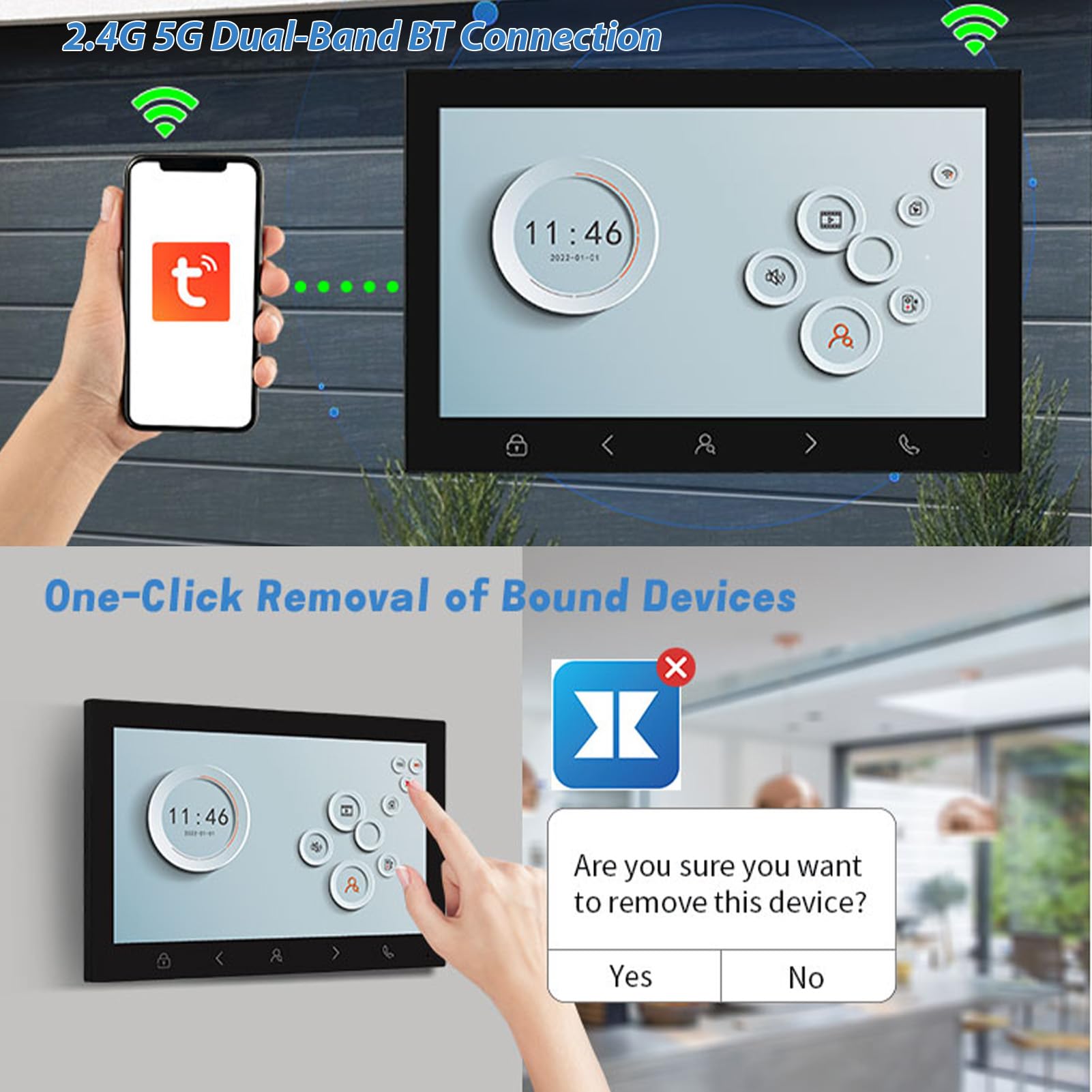 10" 1080P Videosprechanlage mit WLAN Bluetooth, IC Karte Öffnung, IP65 wetterfeste Smart Video Türklingel für Haus