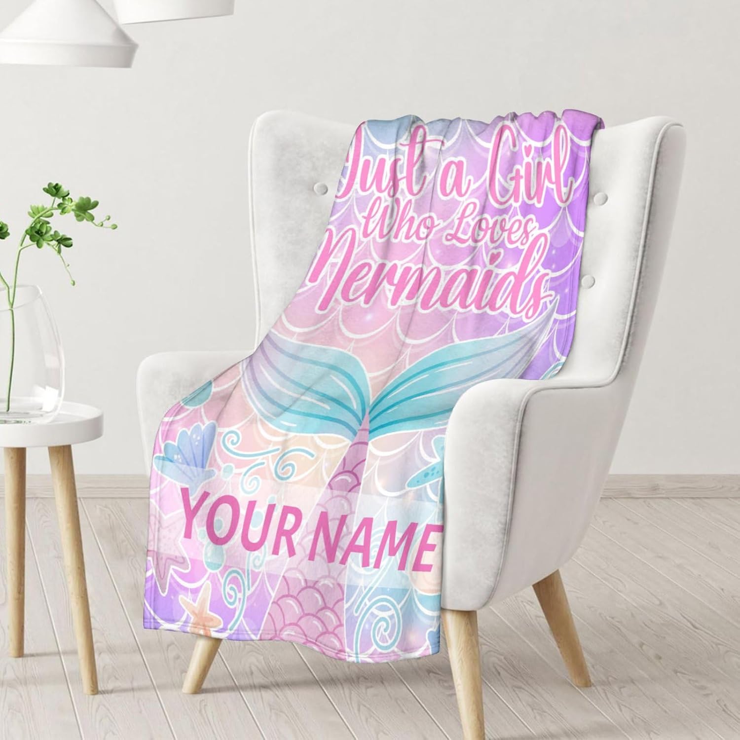Personalized Mermaid Tail Blanket with Name - Soft, Fuzzy & Warm - 60"x80" Twin Size Blanket for Bed, Couch & Living Room - Colorful Cute Throw Gifts for Girls