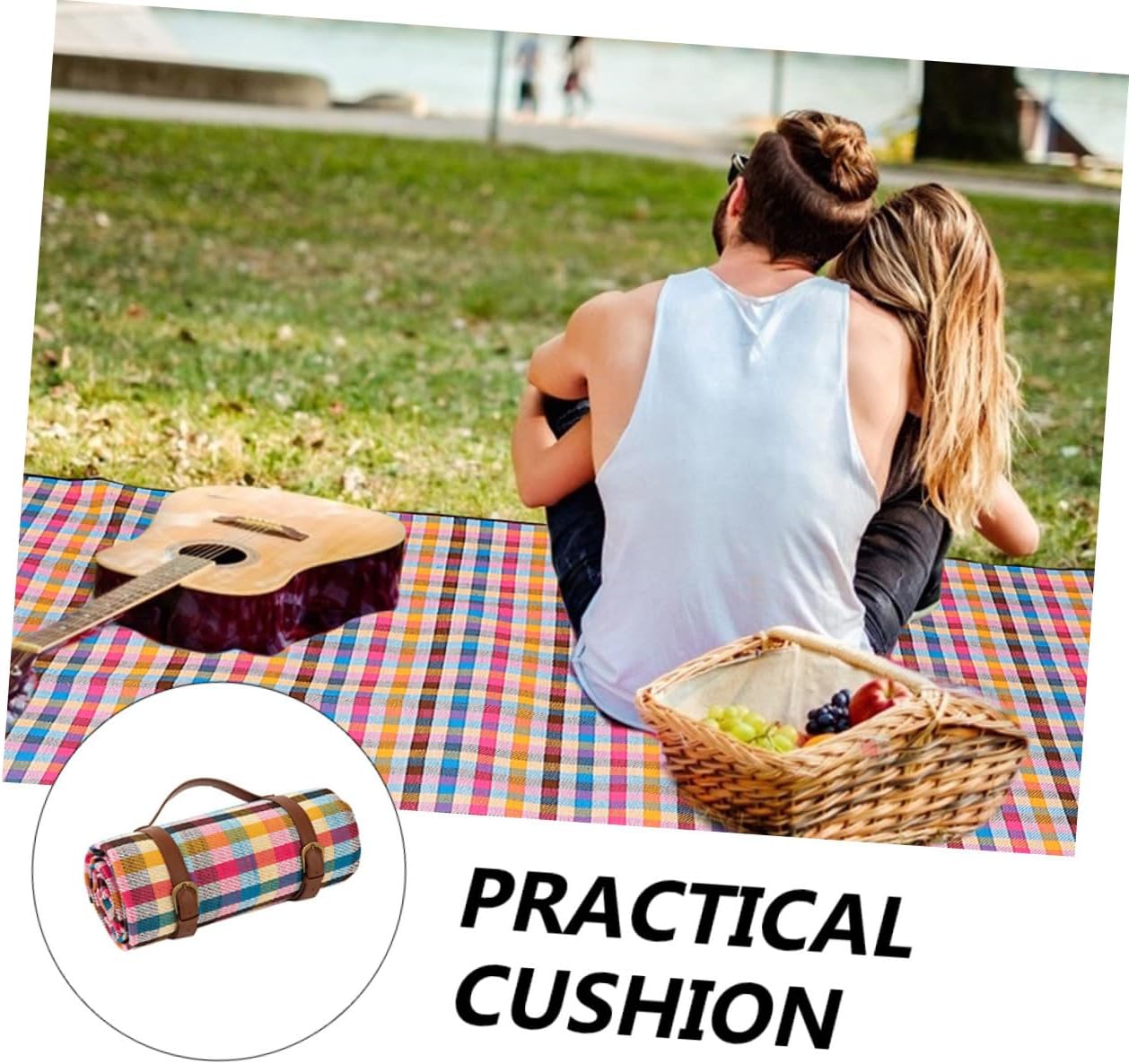 Leather Strap Picnic Mat Outdoor Camping Ground Mat 150x200cm Thick Waterproof Outdoor Cushion for Hiking Park Beach