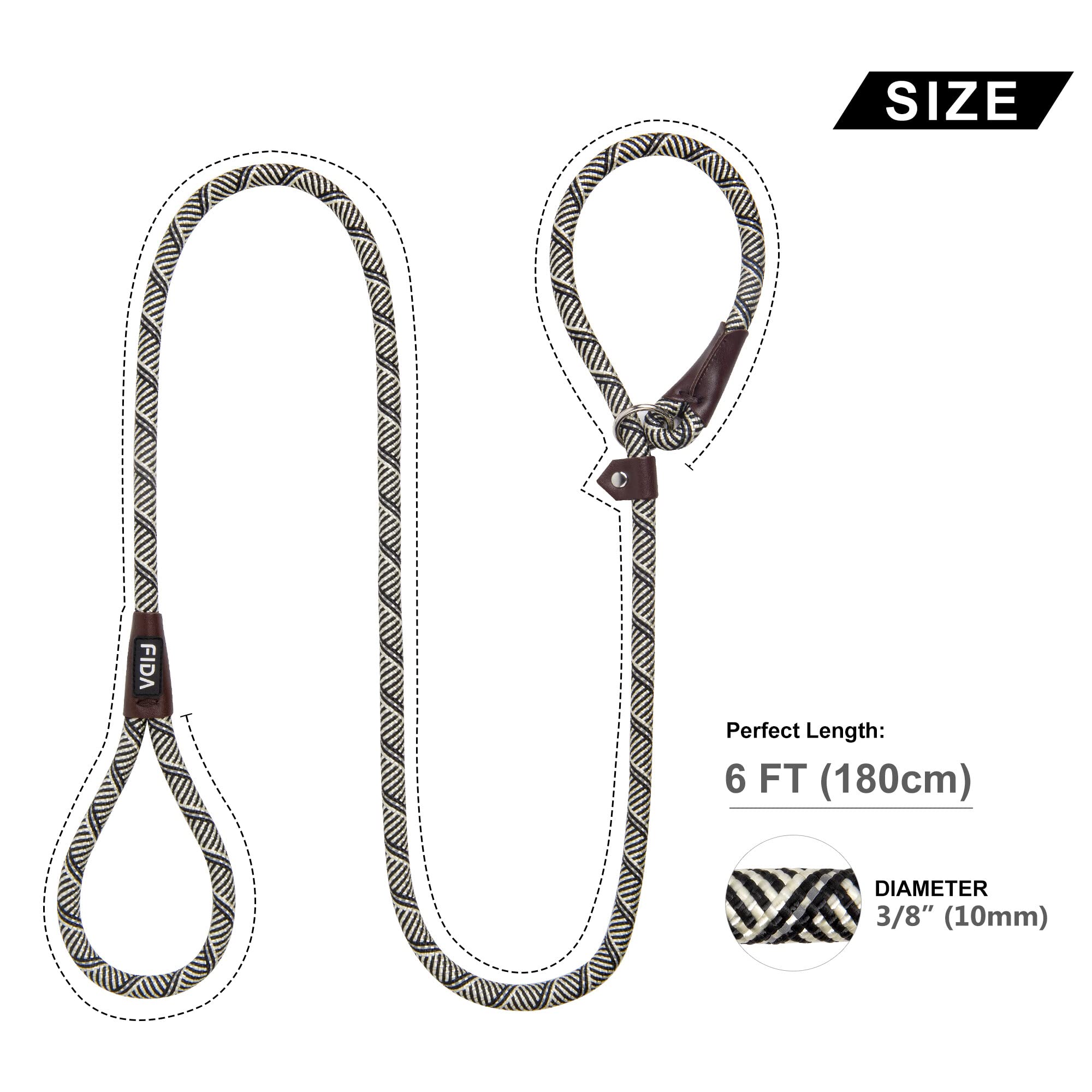 Fida Slip-On Rope Dog Lead, Grey, Small (1.0cm x 1.8m) - Image 4