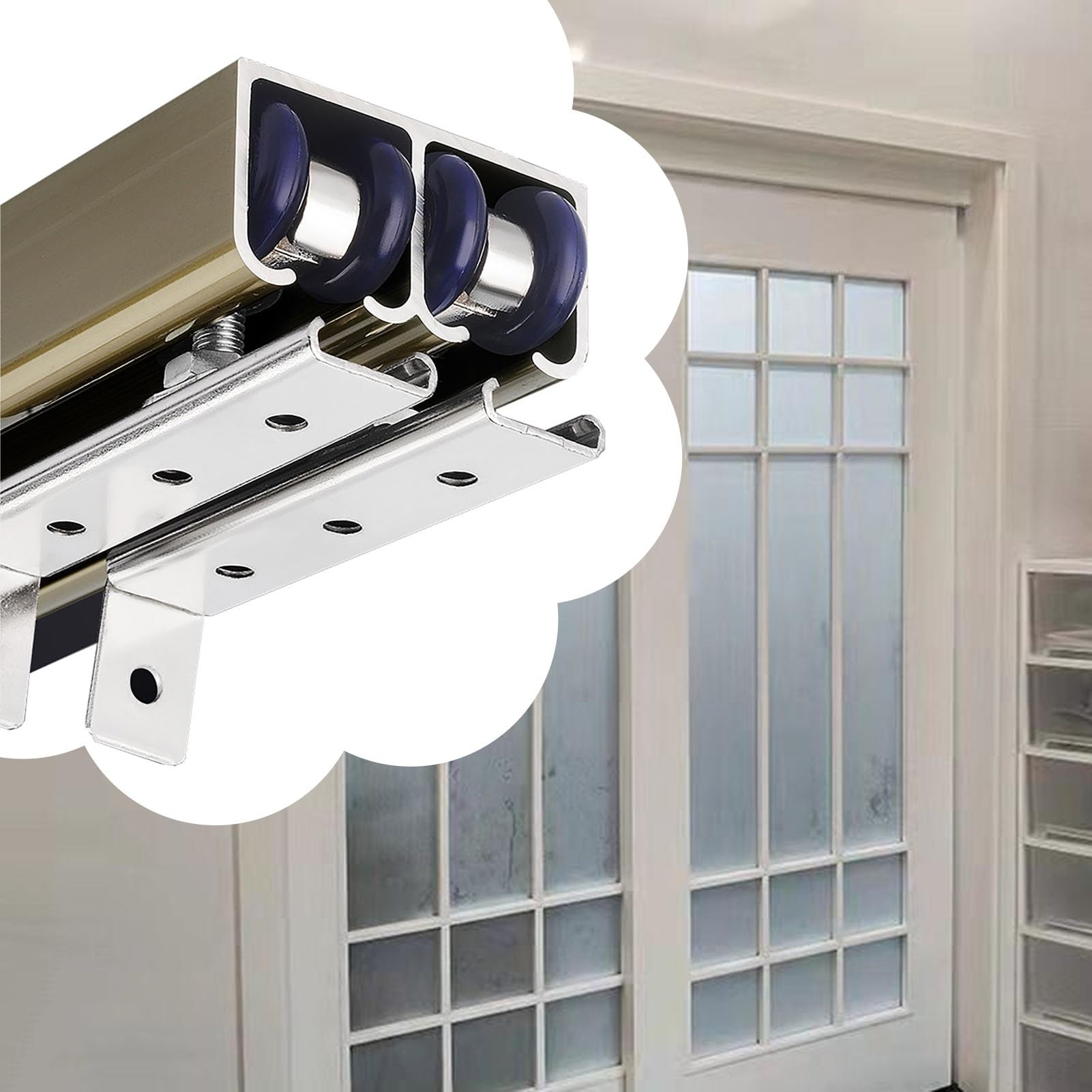 Sliding Door Track, Top Mounted Barn Door Hardware Kit Aluminum Track 18-24mm Doors Silver Champagne 1.1-3.9m(Champagne,3.9m/12.8ft)