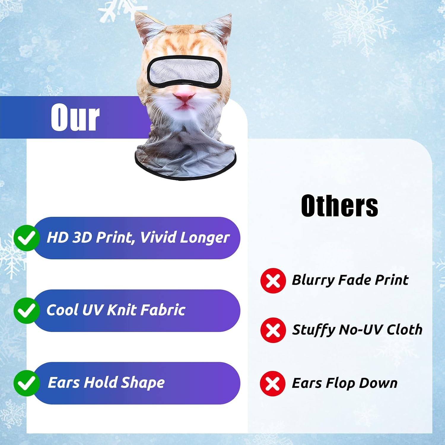 4Pcs Cat Ski Mask 3D Printed Cat Mask Animal Funny Ski Masks Cute Cats Animal Face Masks with Ears Cats Balaclava