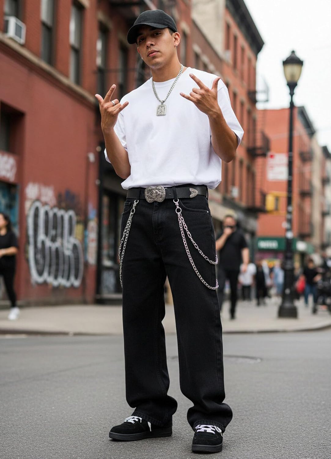 ALLABREVE Men's Baggy Hip Hop Jeans Wide Leg Skater Denim Pants Casual Loose Fit Long Trousers Streetwear - Image 6