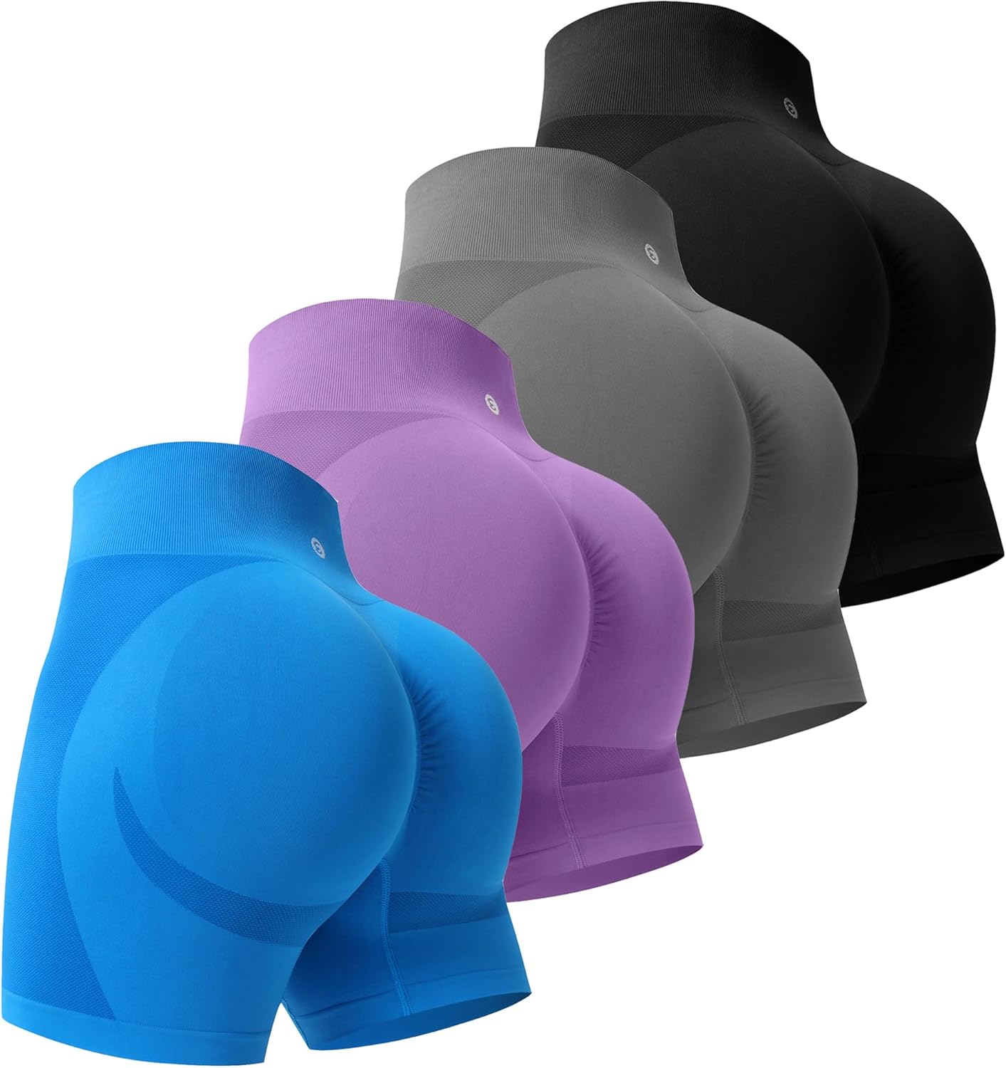 Evercute Women's Gym Shorts 3/4 Pack Seamless Scrunch Butt Lifting Workout Shorts 5" Tummy Control Ruched Booty Yoga Short