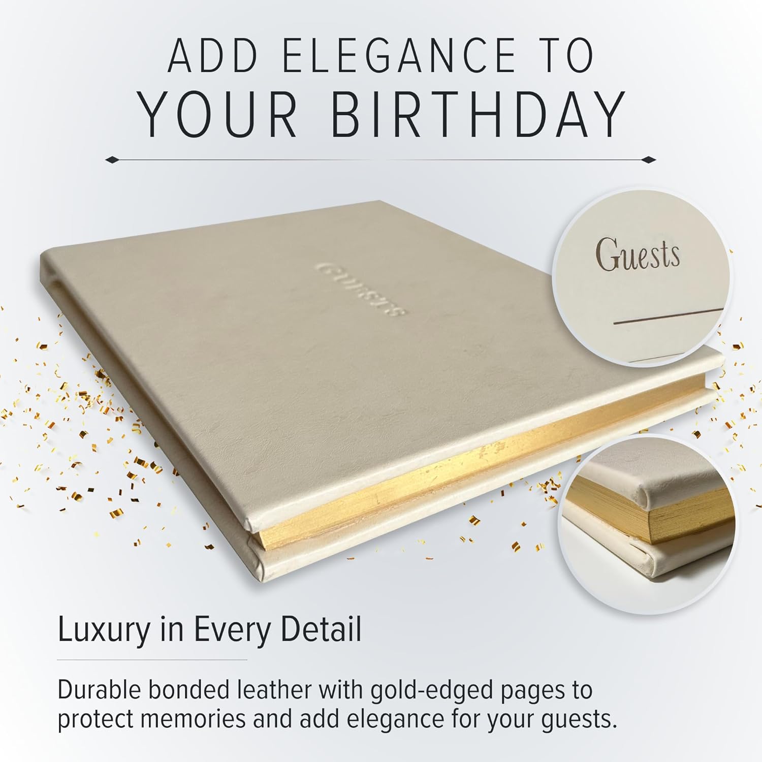 Gallery Leather Birthday Guest Book for Party Celebrations - Hardcover, Bound Leather Sign in Guest Book with 192 Lined Pages for Messages & Photos - 7 x 9 Acadia Black