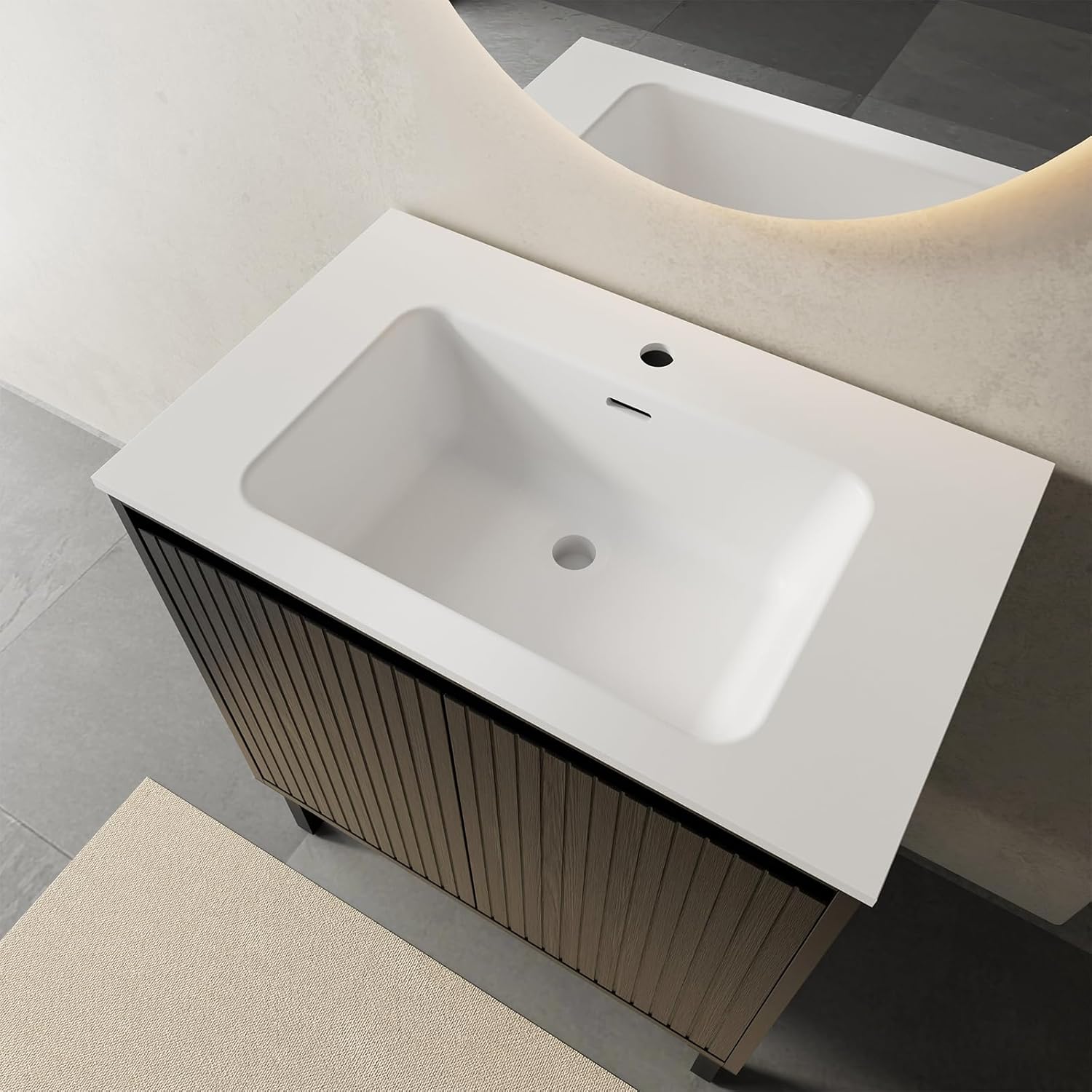 30 Inch Bathroom Vanity with Sink, Modern Design for Small Spaces, Space-Saving Wall-Mounted Feature, Soft-Closing Doors for Quiet Use, Elegant Black Finish for Contemporary Style（White Sink）